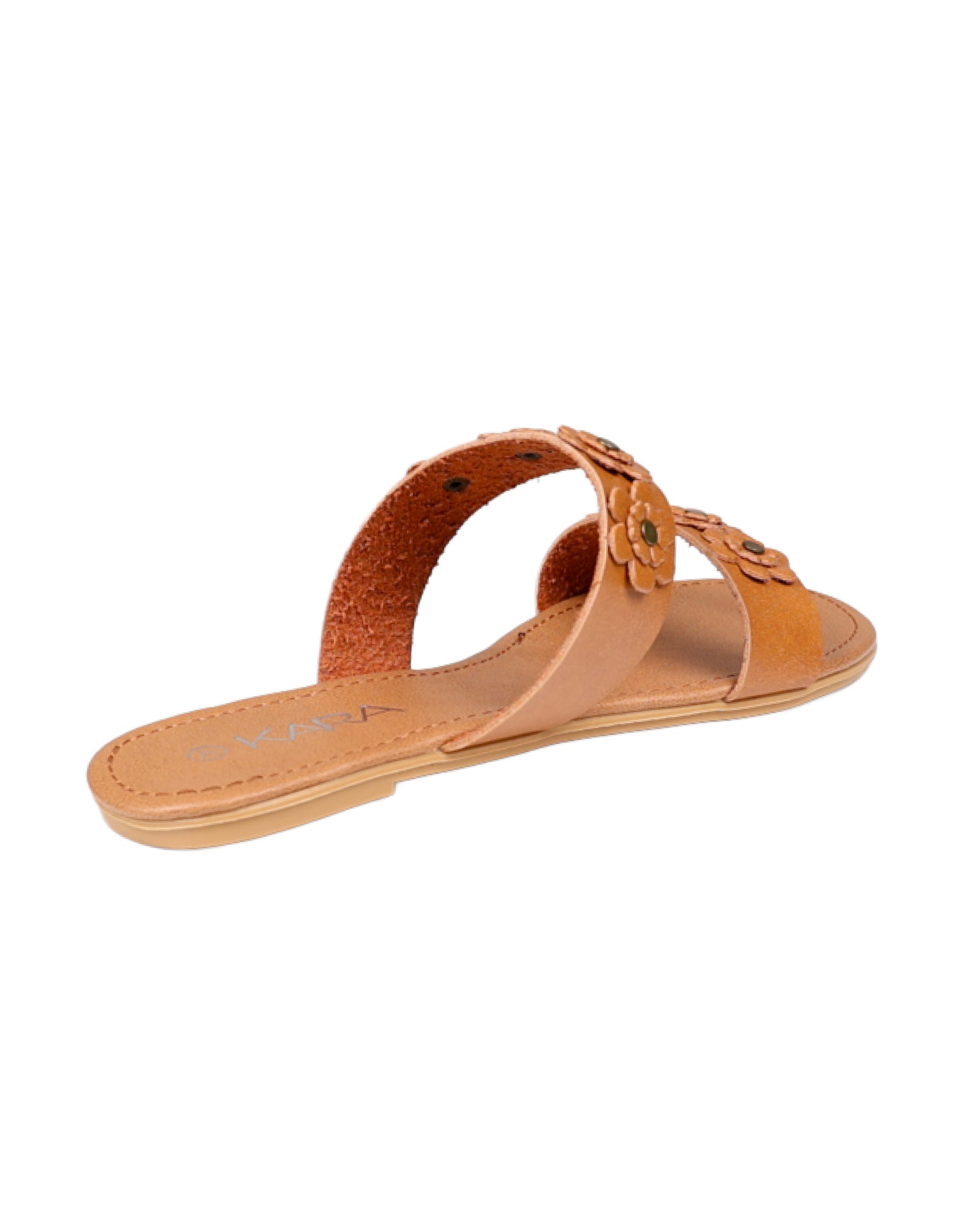 Tan Flower Detail Double Band Mule