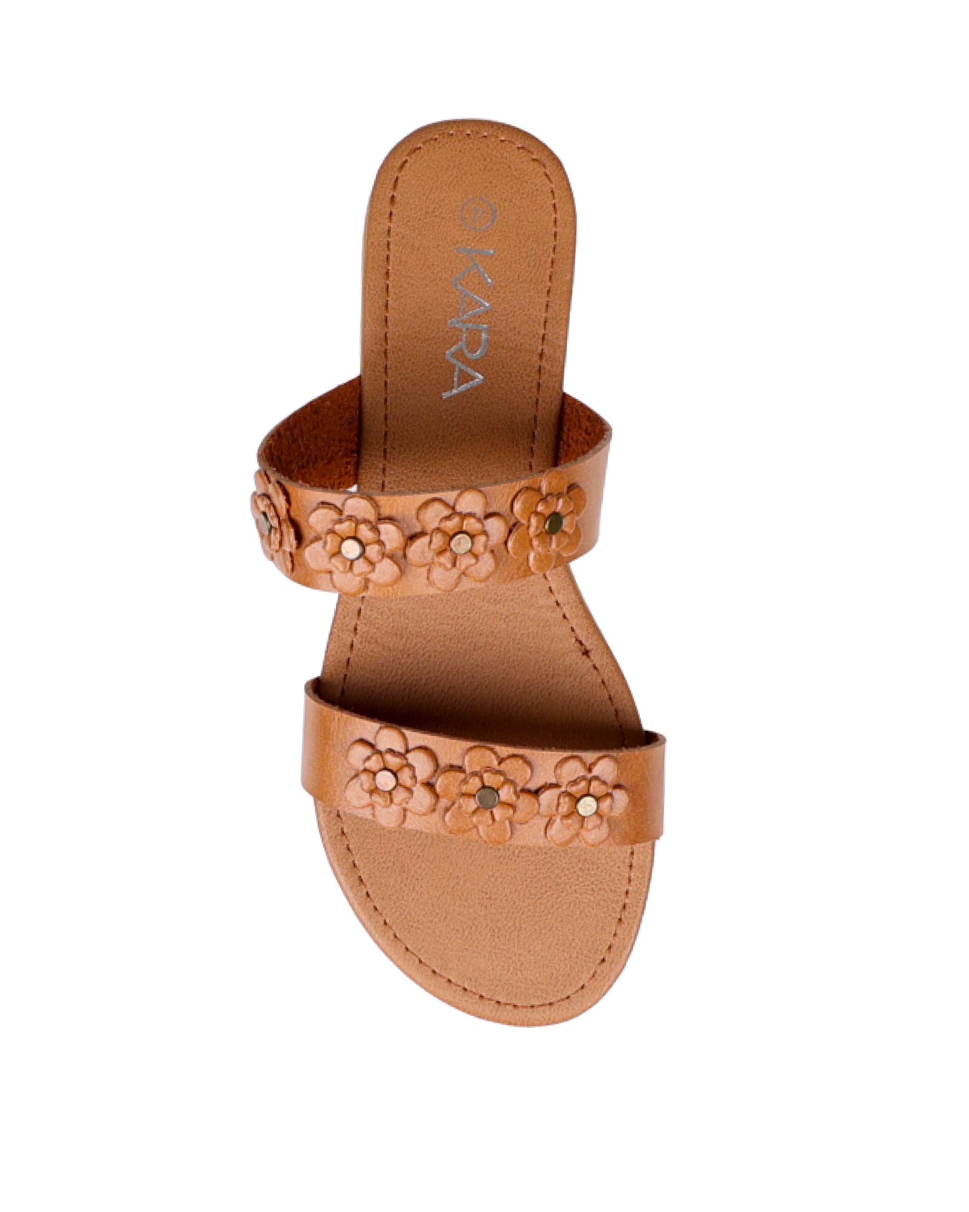 Tan Flower Detail Double Band Mule