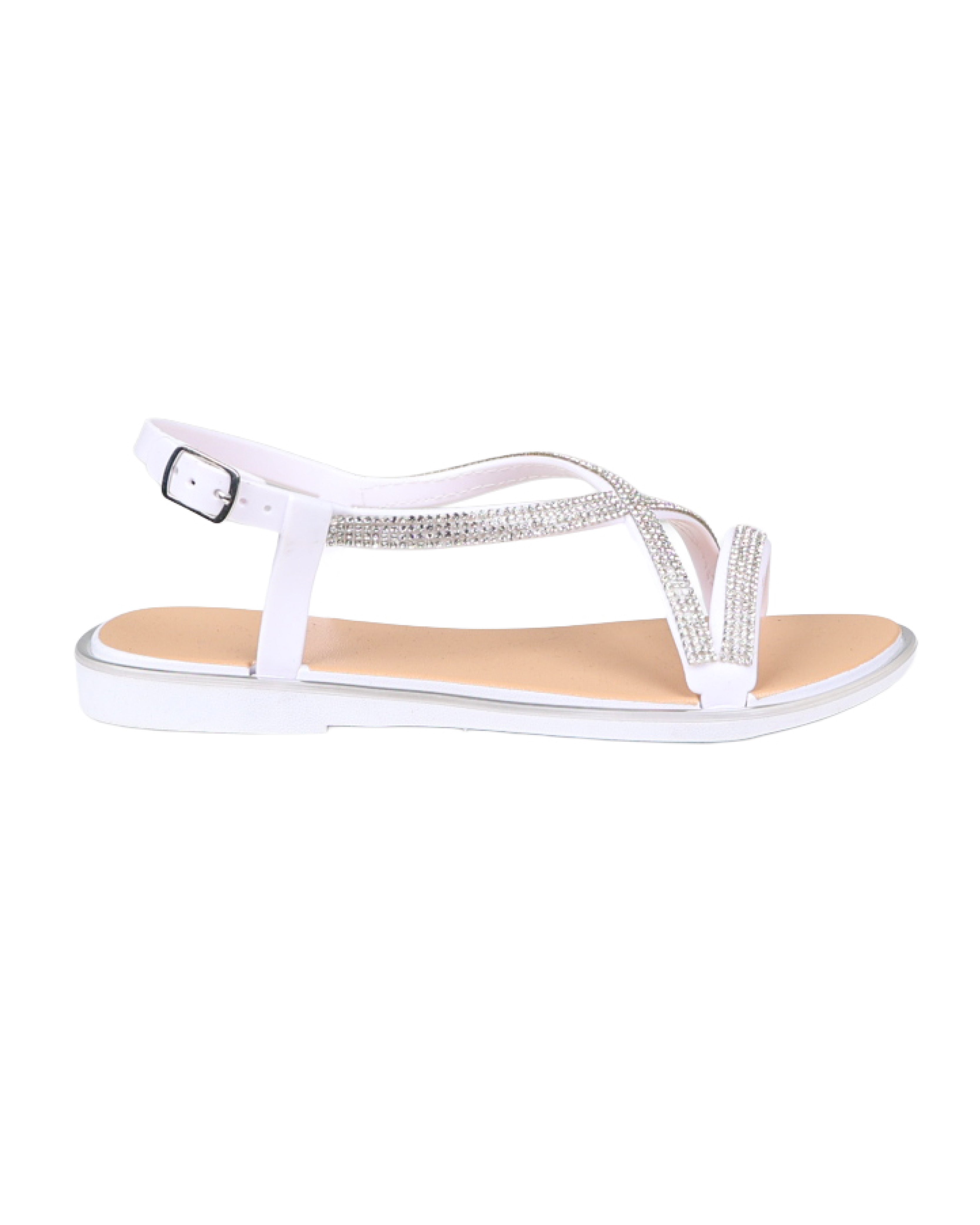 White Embellished Crossover Resort Sandal