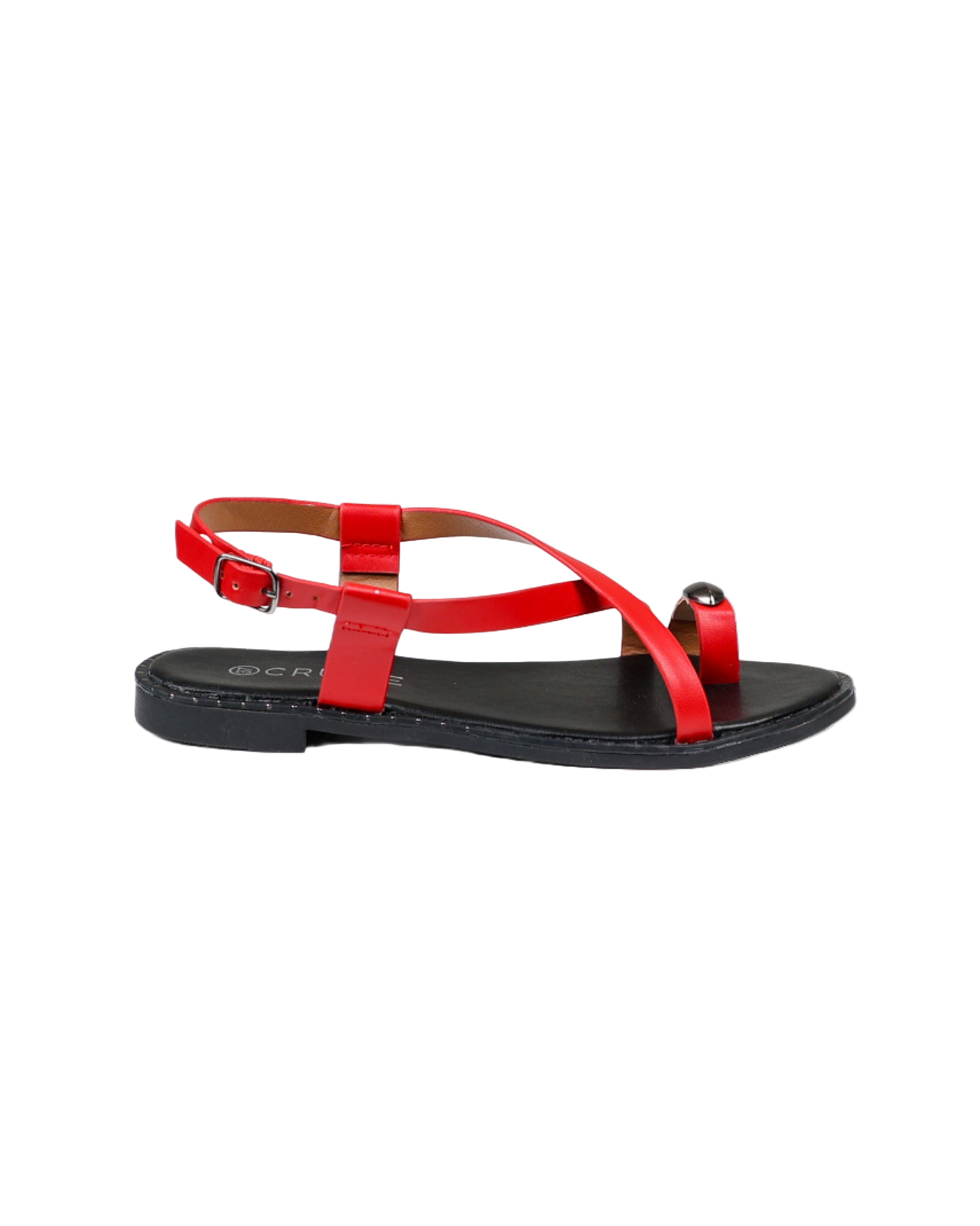 Red Ankle Strap Stud Detail Toepost Sandal
