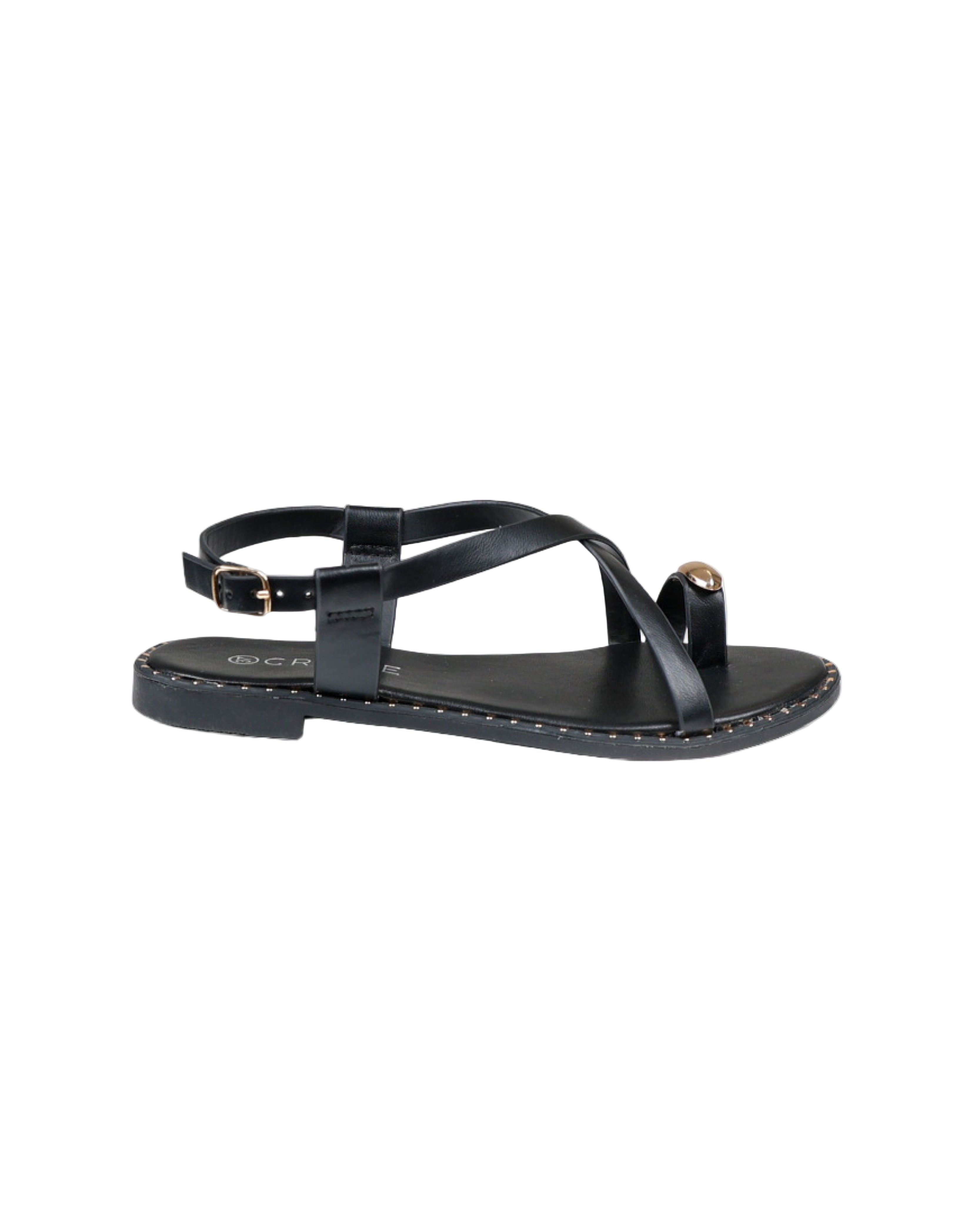 Black Ankle Strap Stud Detail Toepost Sandal