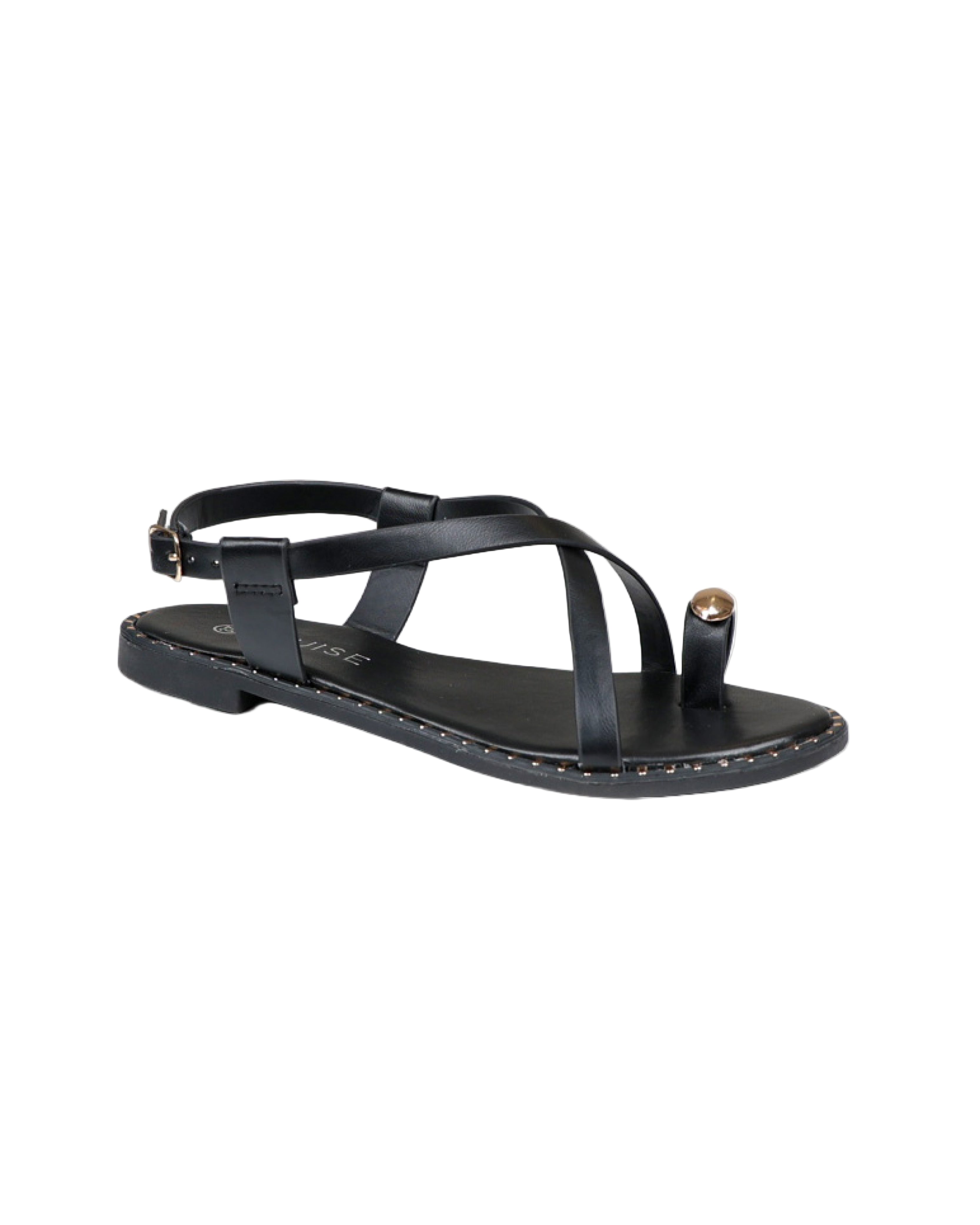 Black Ankle Strap Stud Detail Toepost Sandal