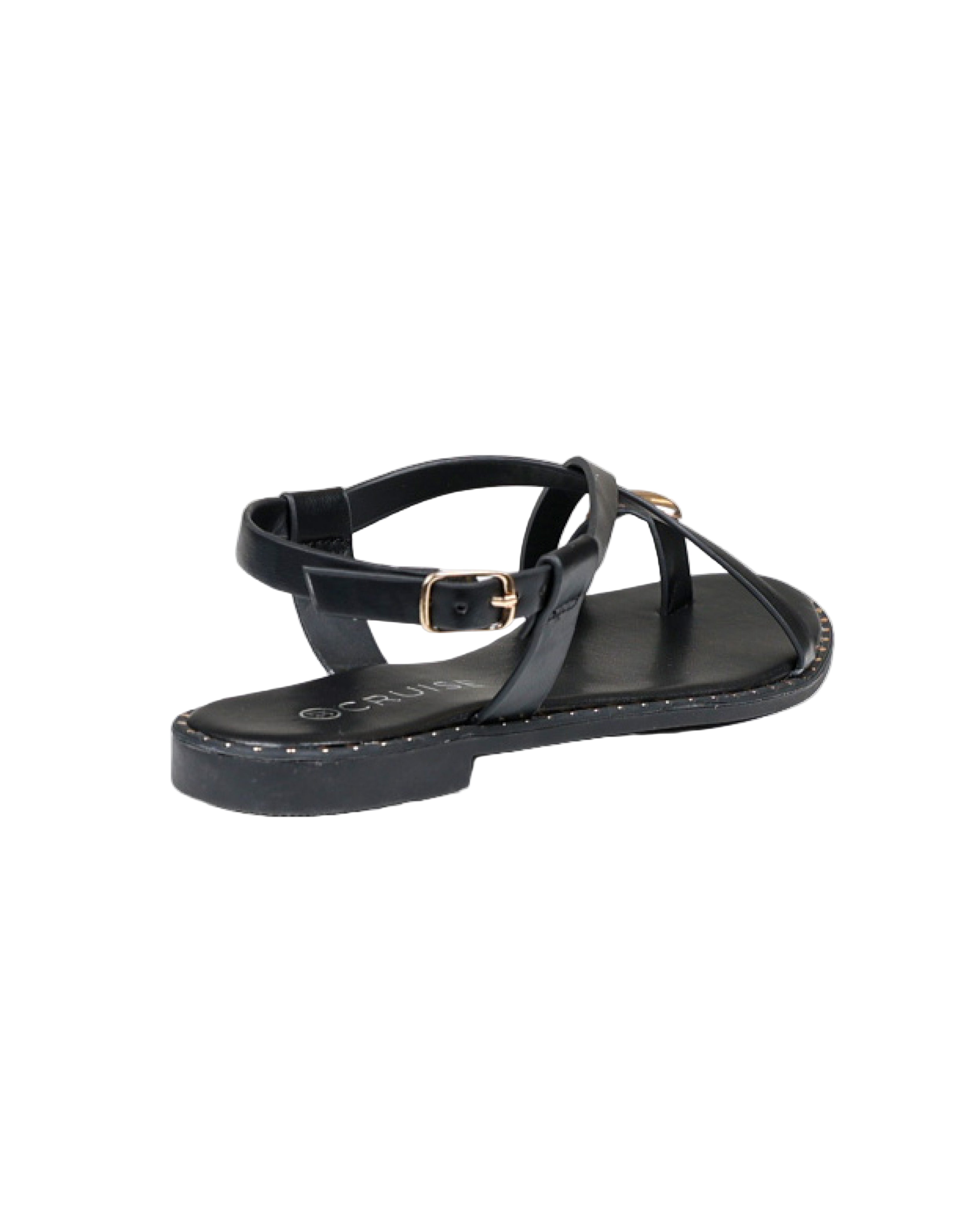 Black Ankle Strap Stud Detail Toepost Sandal