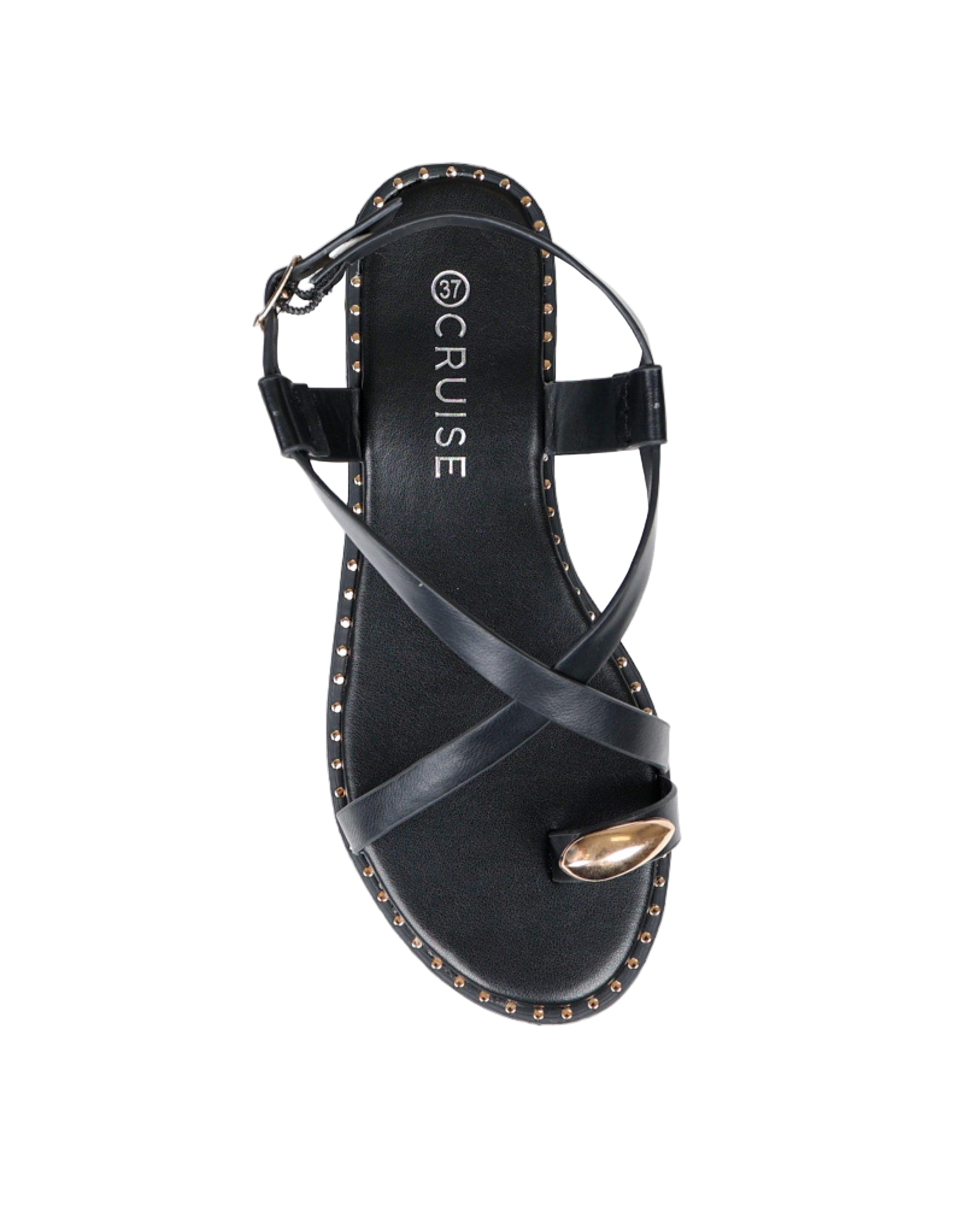 Black Ankle Strap Stud Detail Toepost Sandal