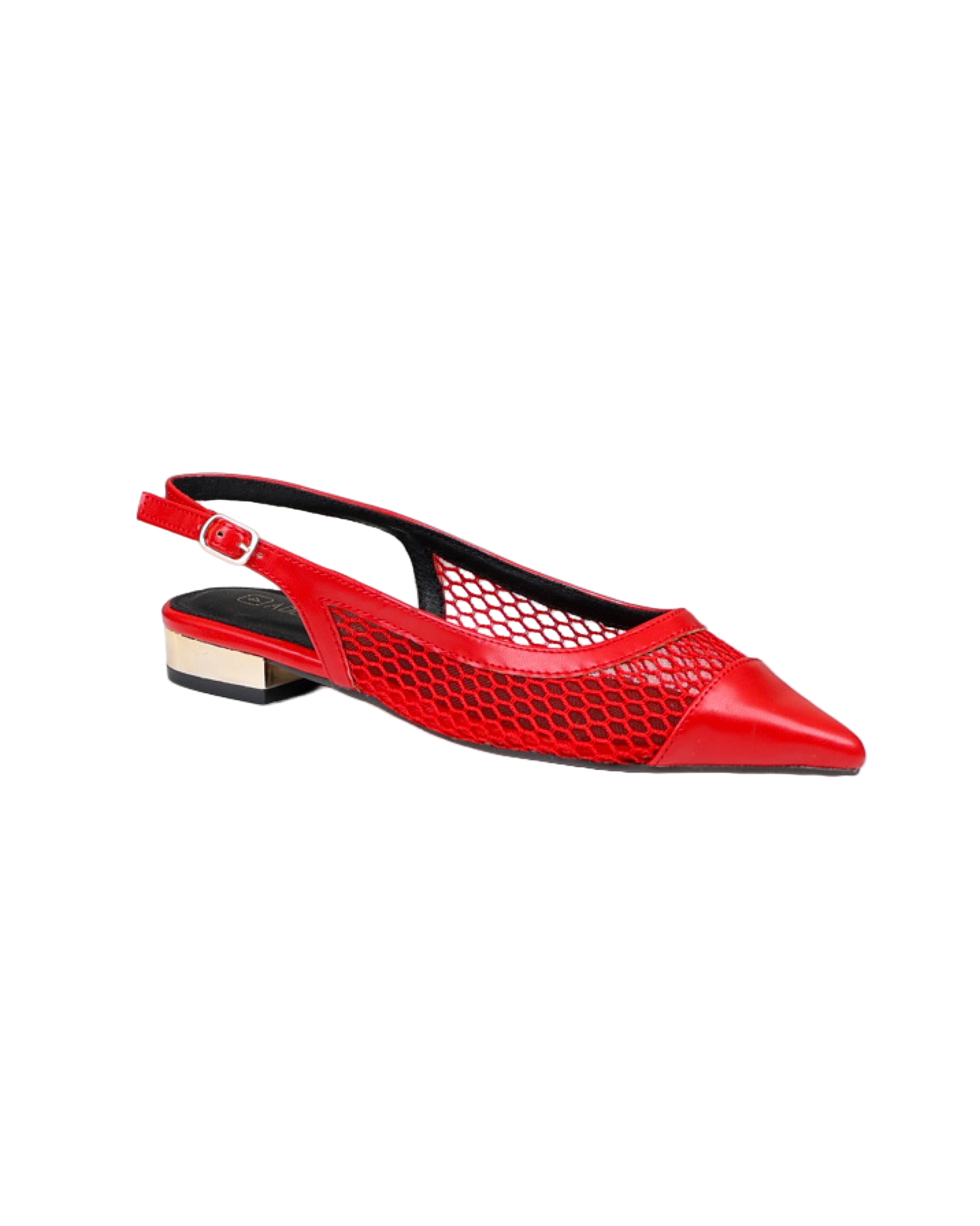 Red Net Toecap Detail Flat Slingback