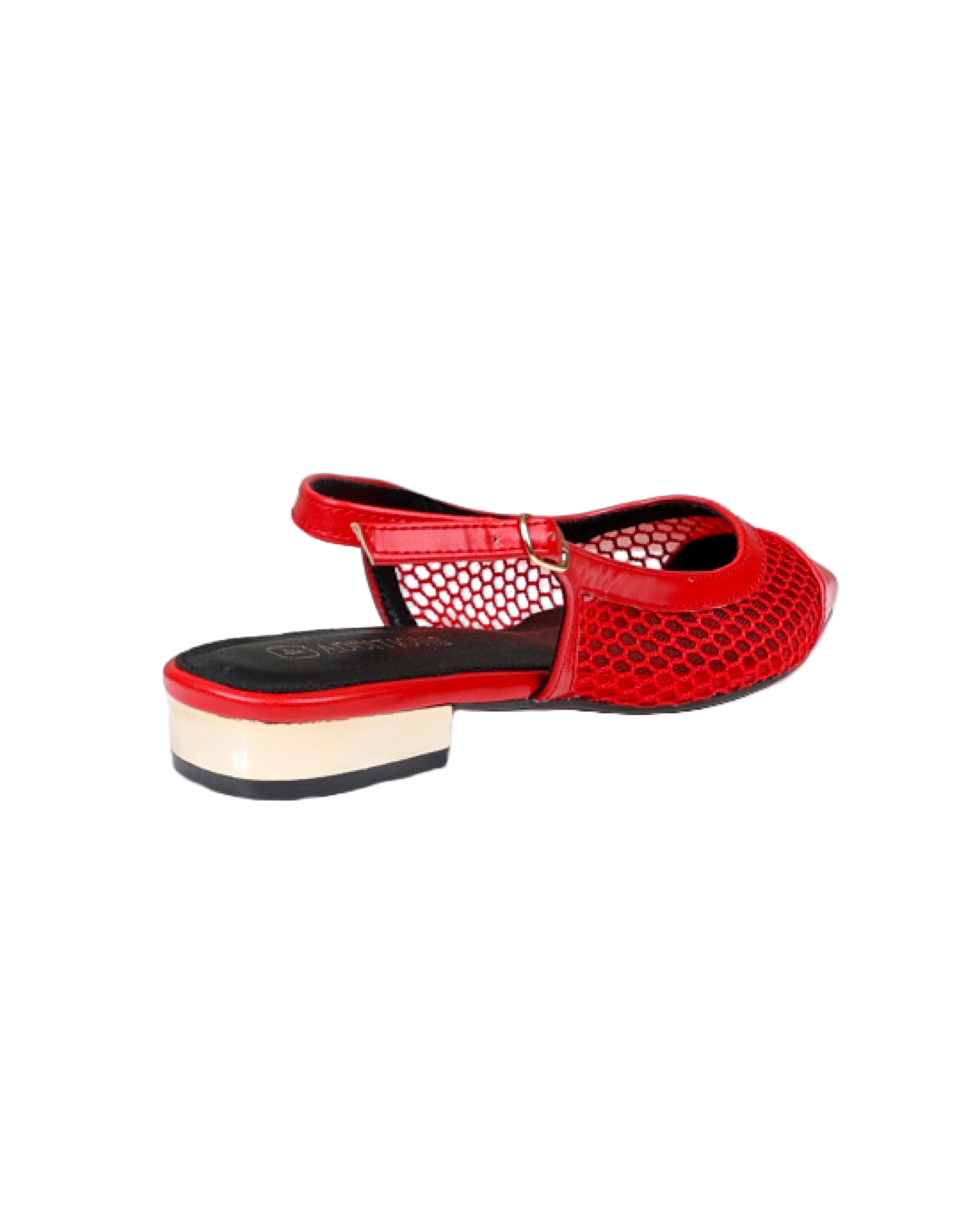 Red Net Toecap Detail Flat Slingback