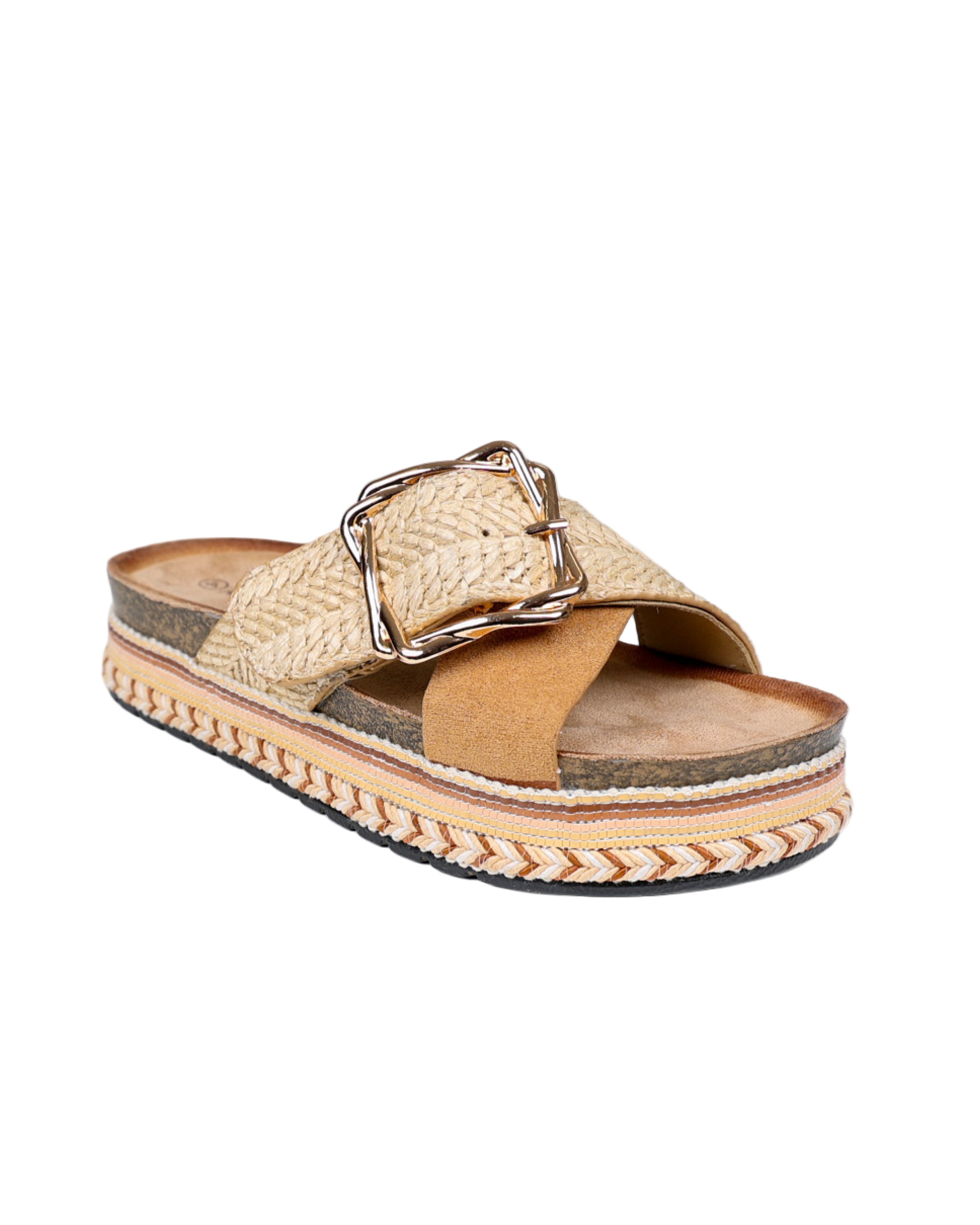 Crossover Espadrille Detail Flatform Slide