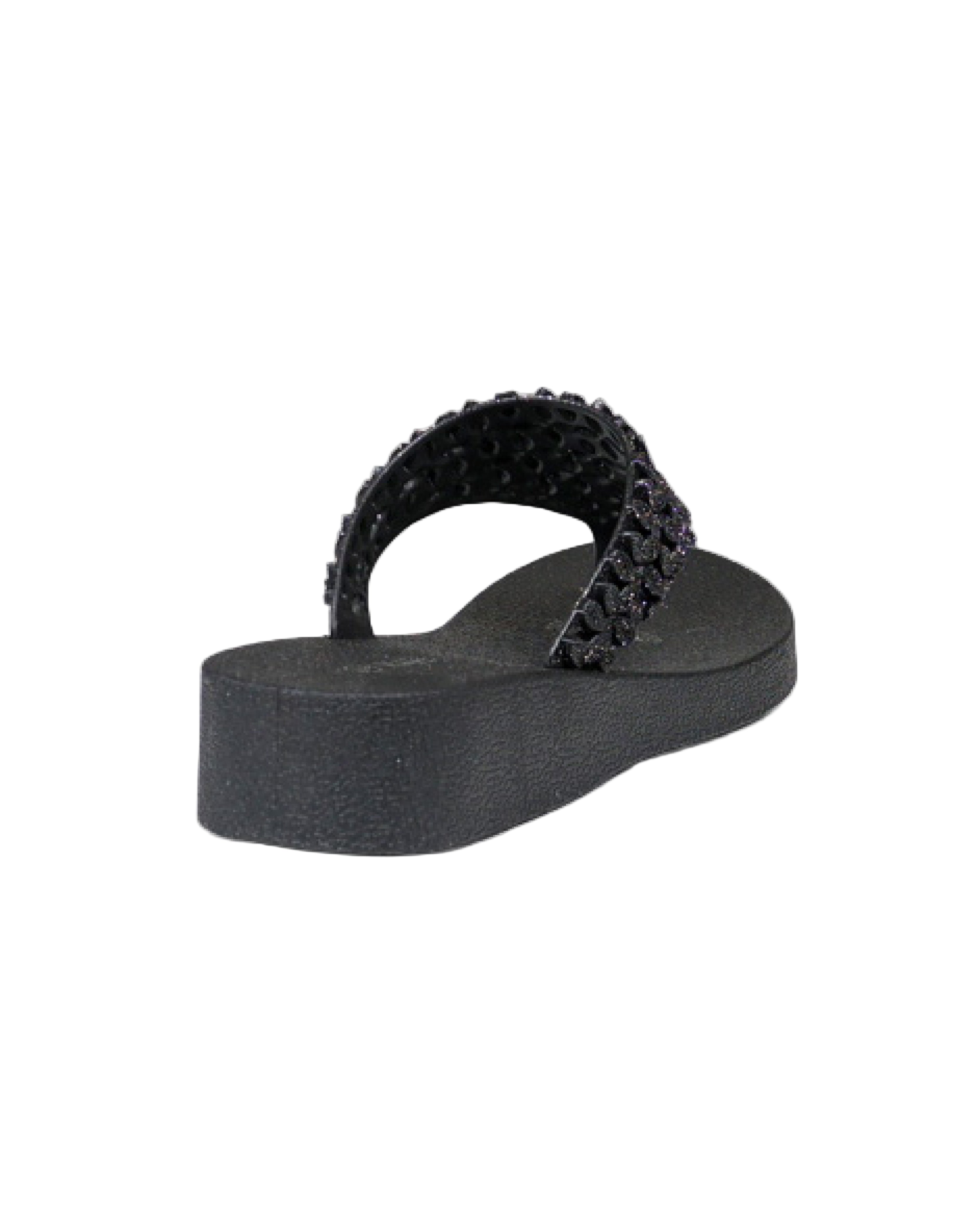 Black Glitter Petal Detail Jelly Wedge Sandal