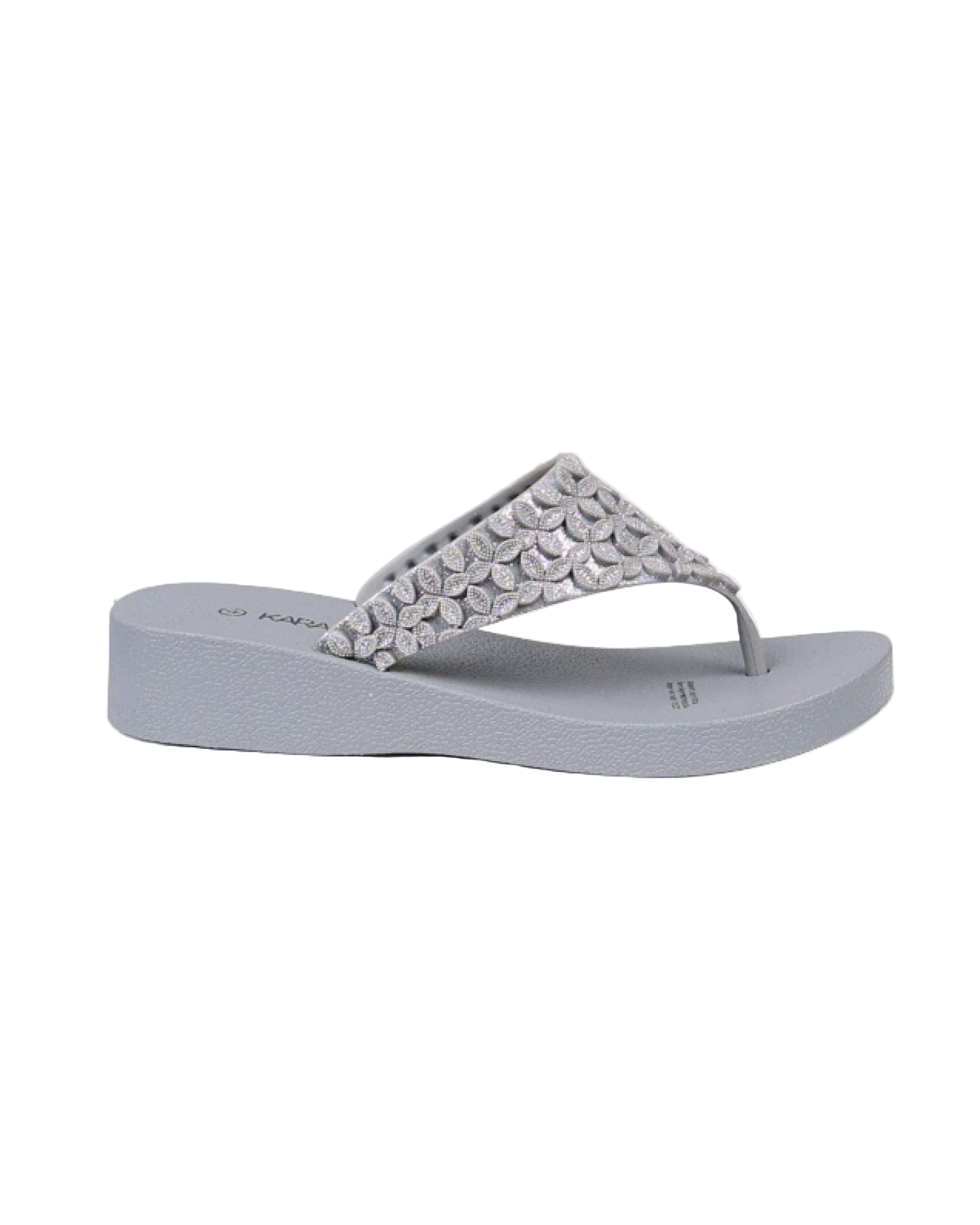 Grey Glitter Petal Detail Jelly Wedge Sandal