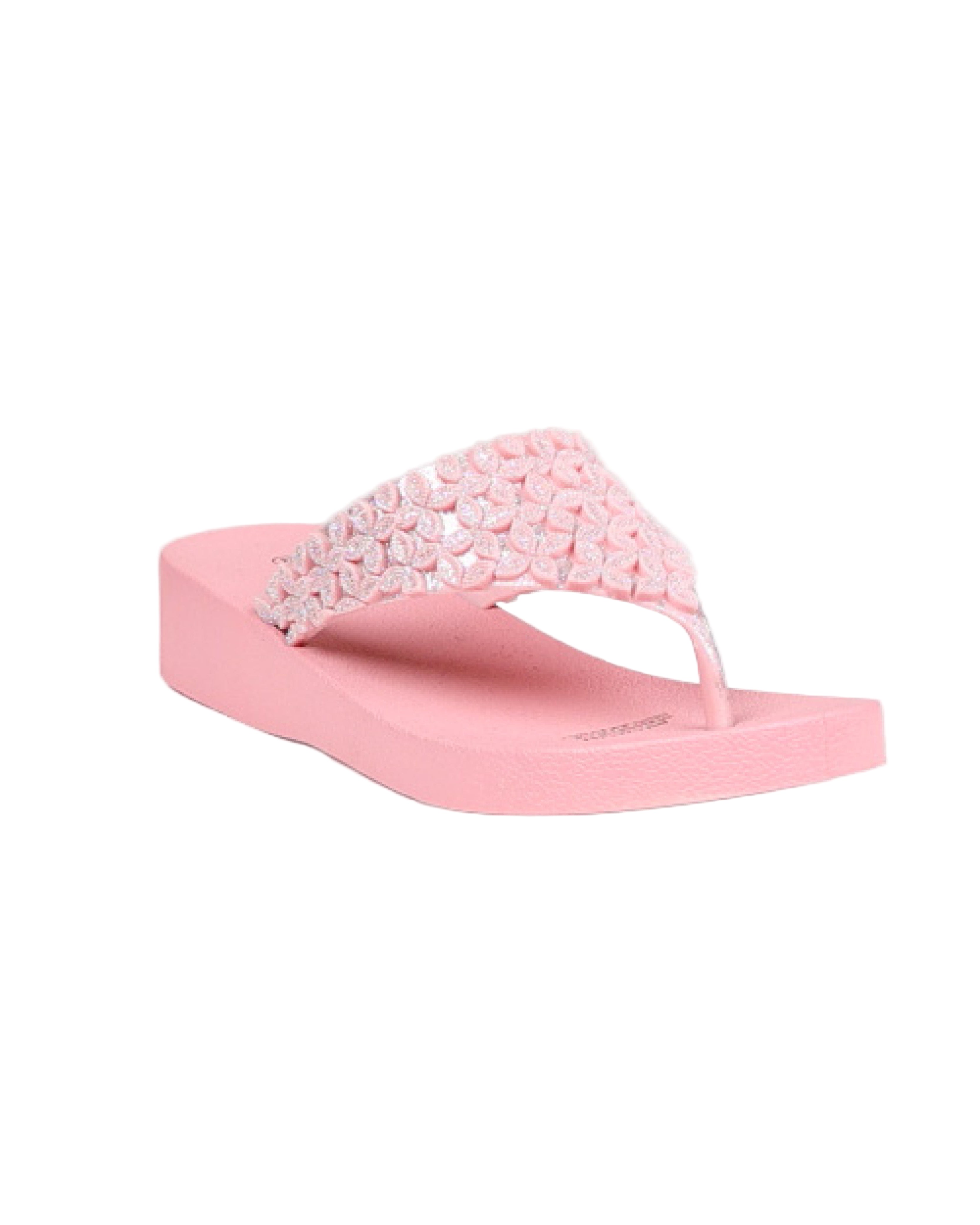 Pink Glitter Petal Detail Jelly Wedge Sandal
