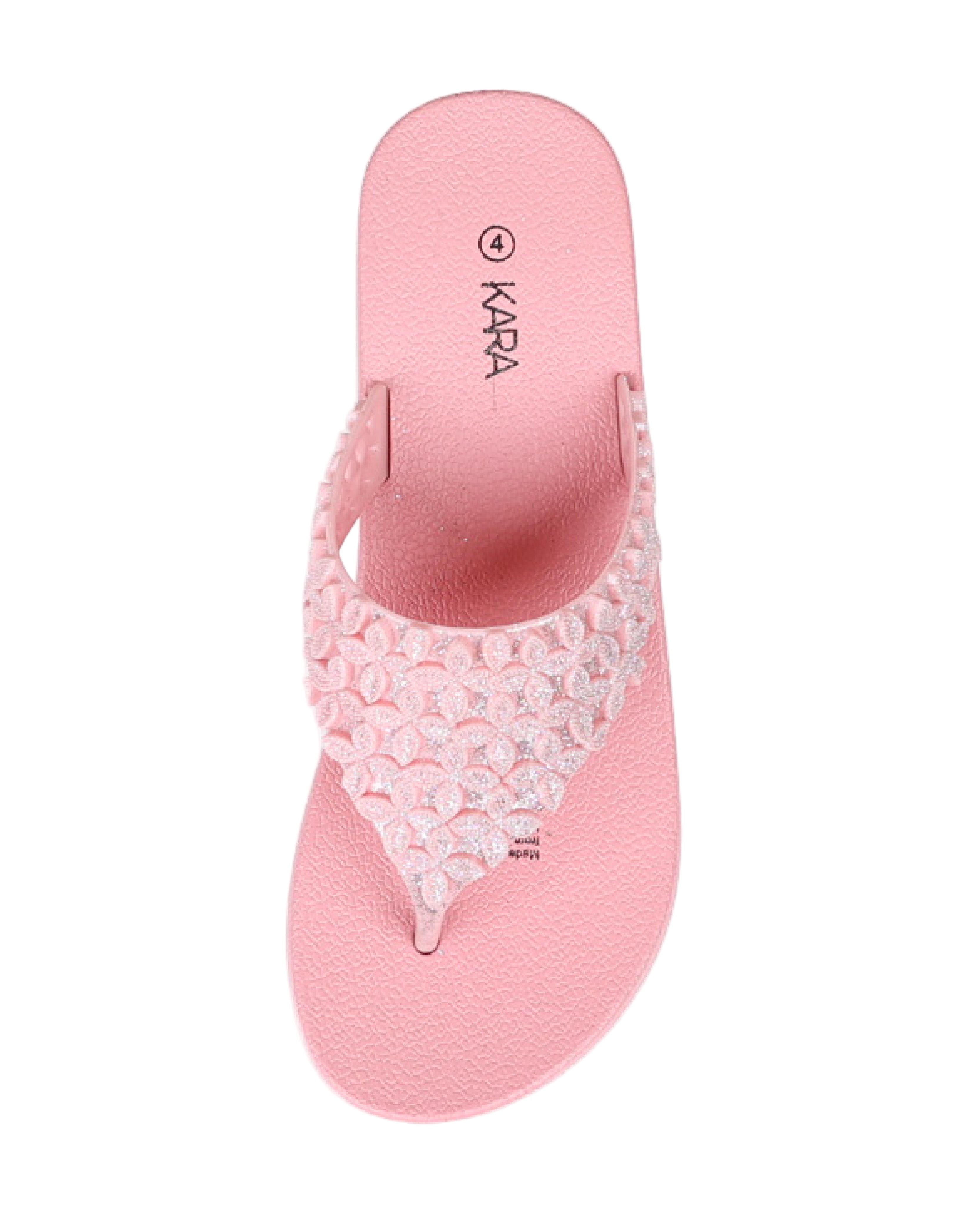 Pink Glitter Petal Detail Jelly Wedge Sandal