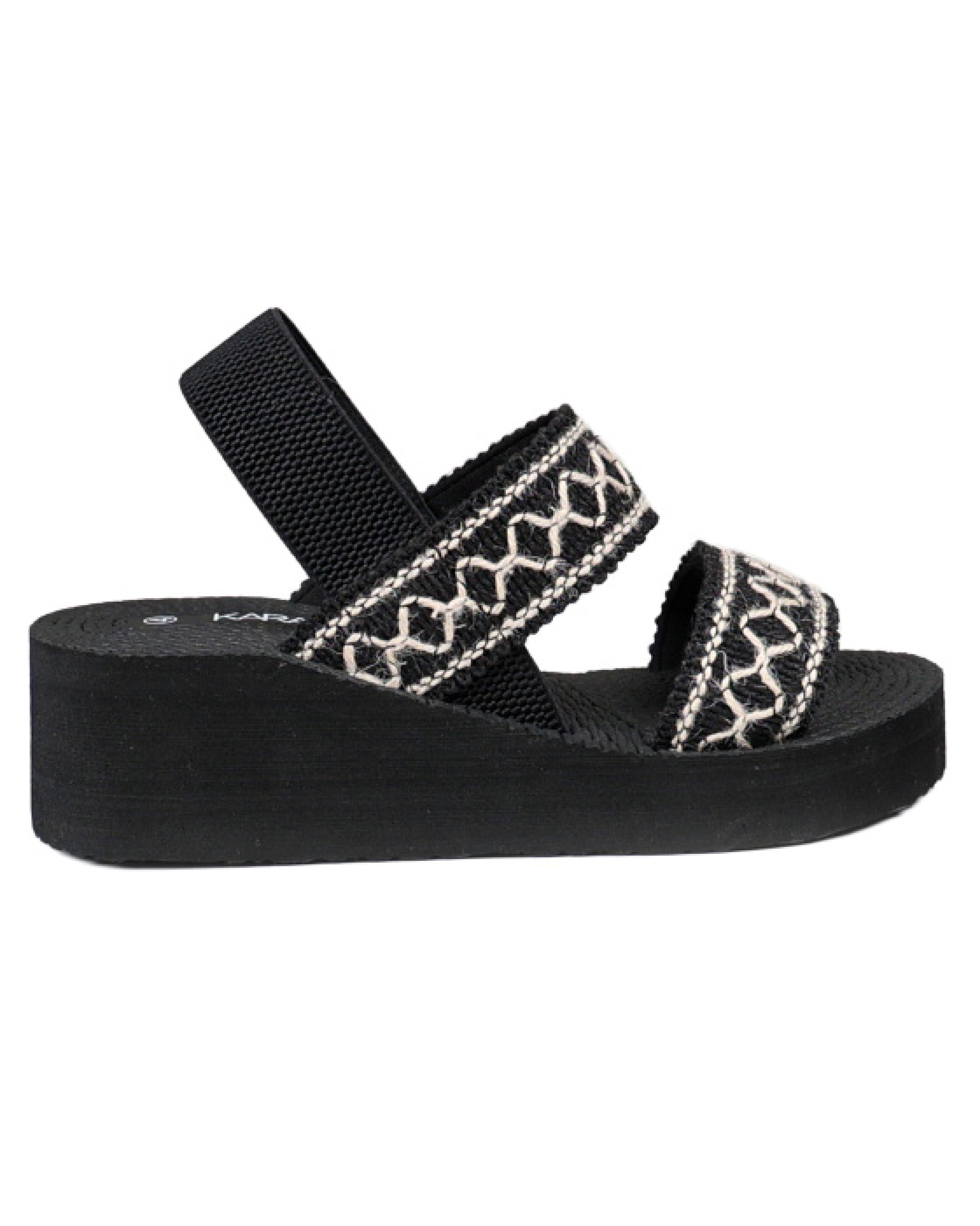Black Double Band Elastic Detail EVA Wedge Sandal