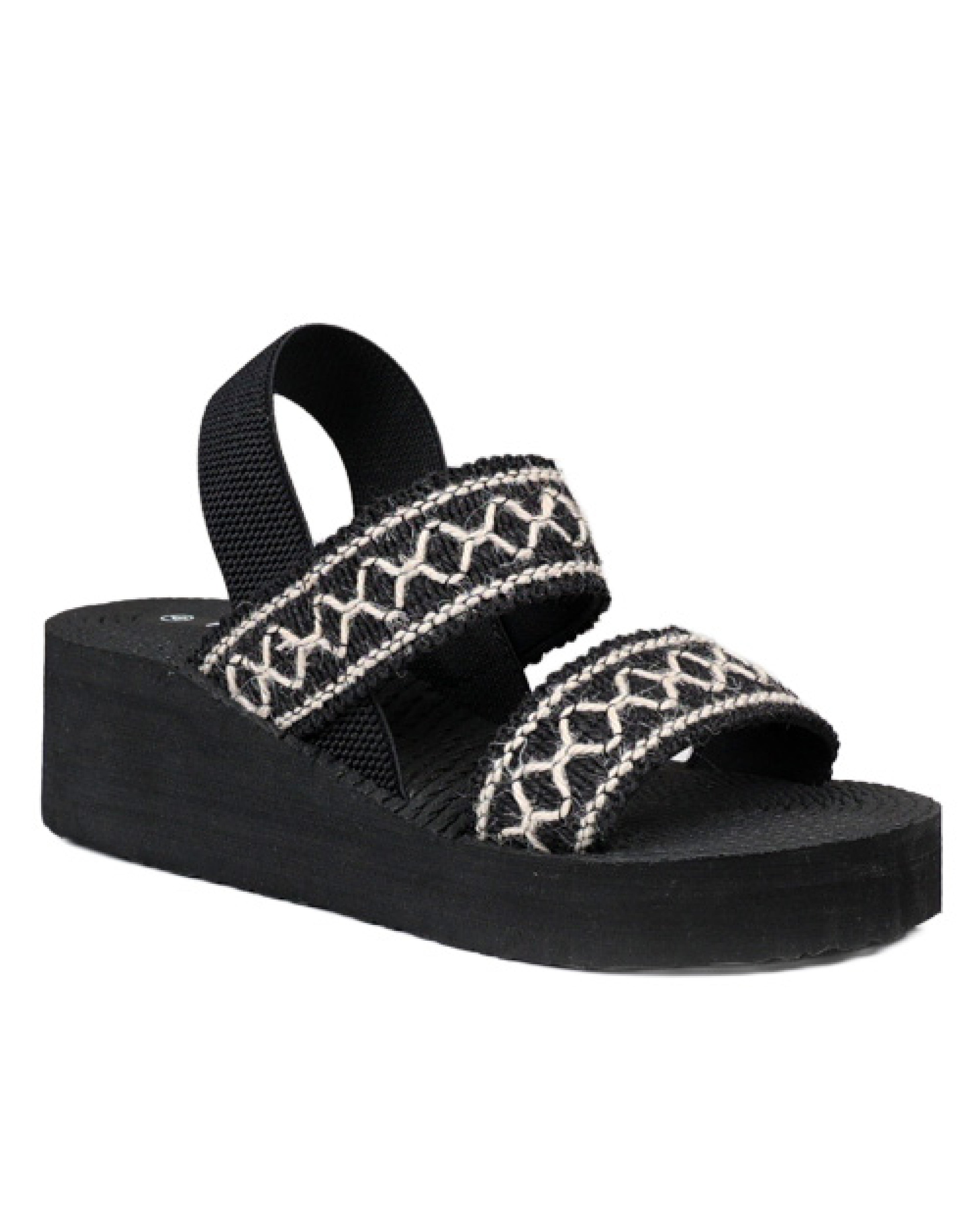 Black Double Band Elastic Detail EVA Wedge Sandal