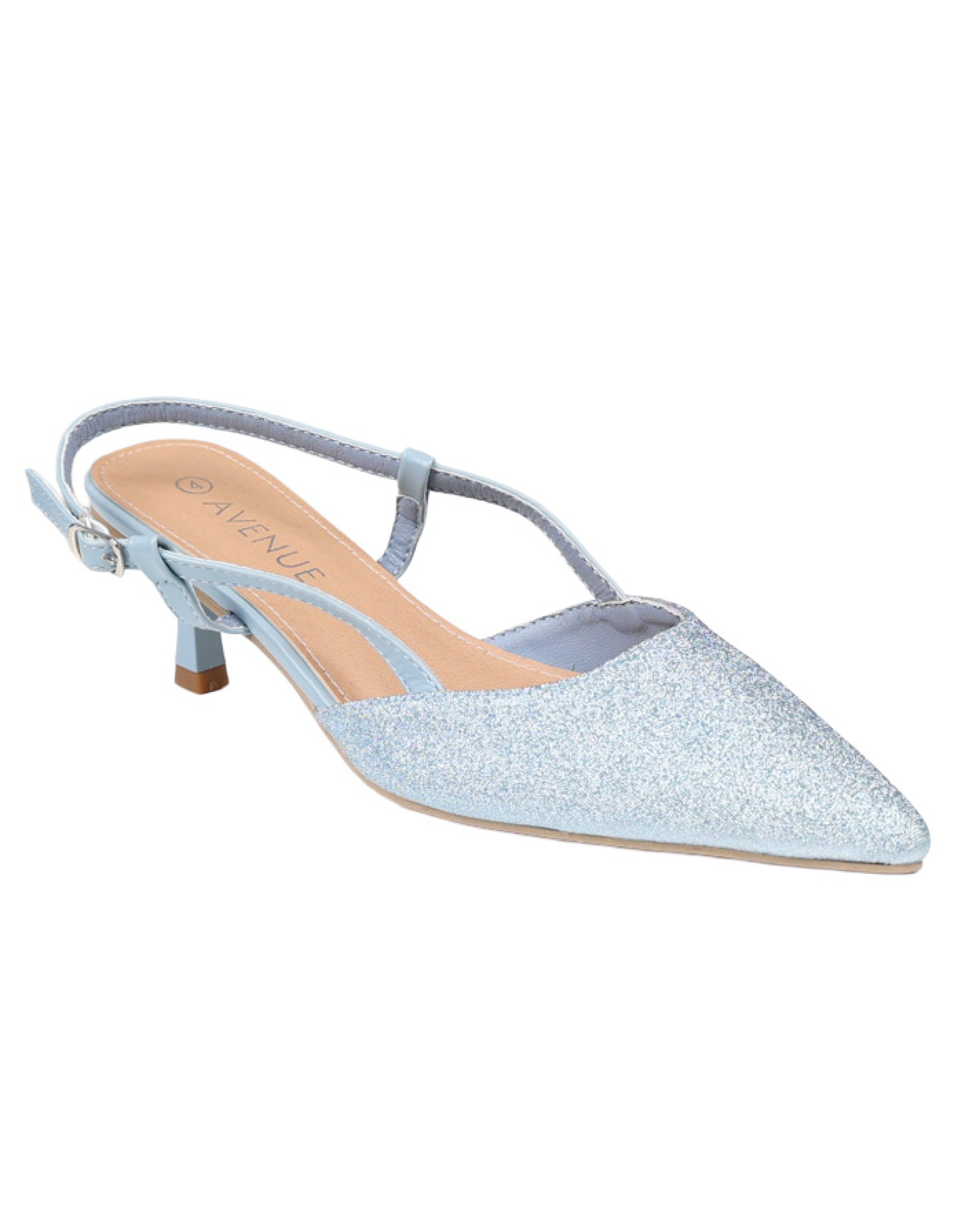 Blue Shimmer Slingback Kitten Heel