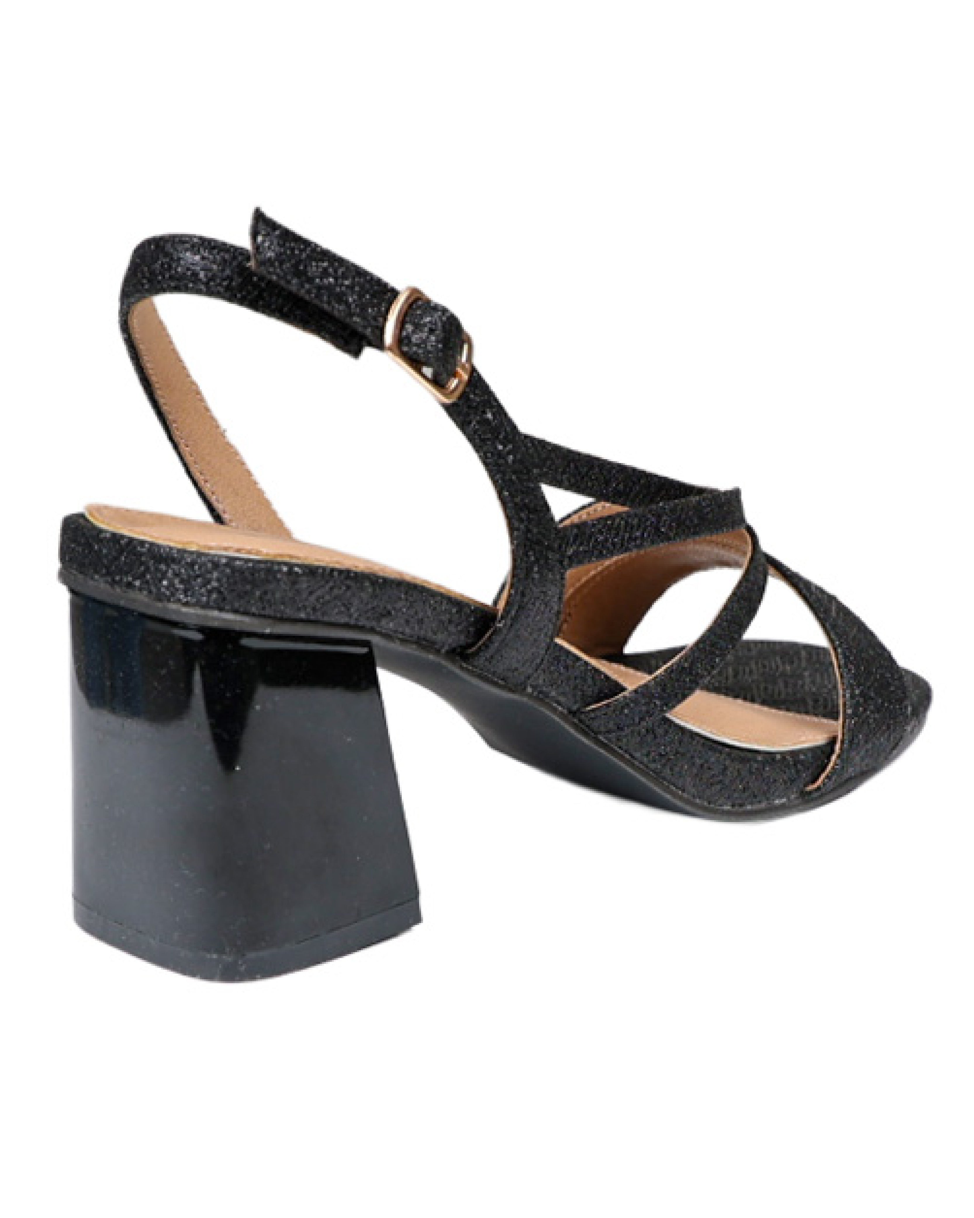 Black Shimmer Multi Strap Block Heel