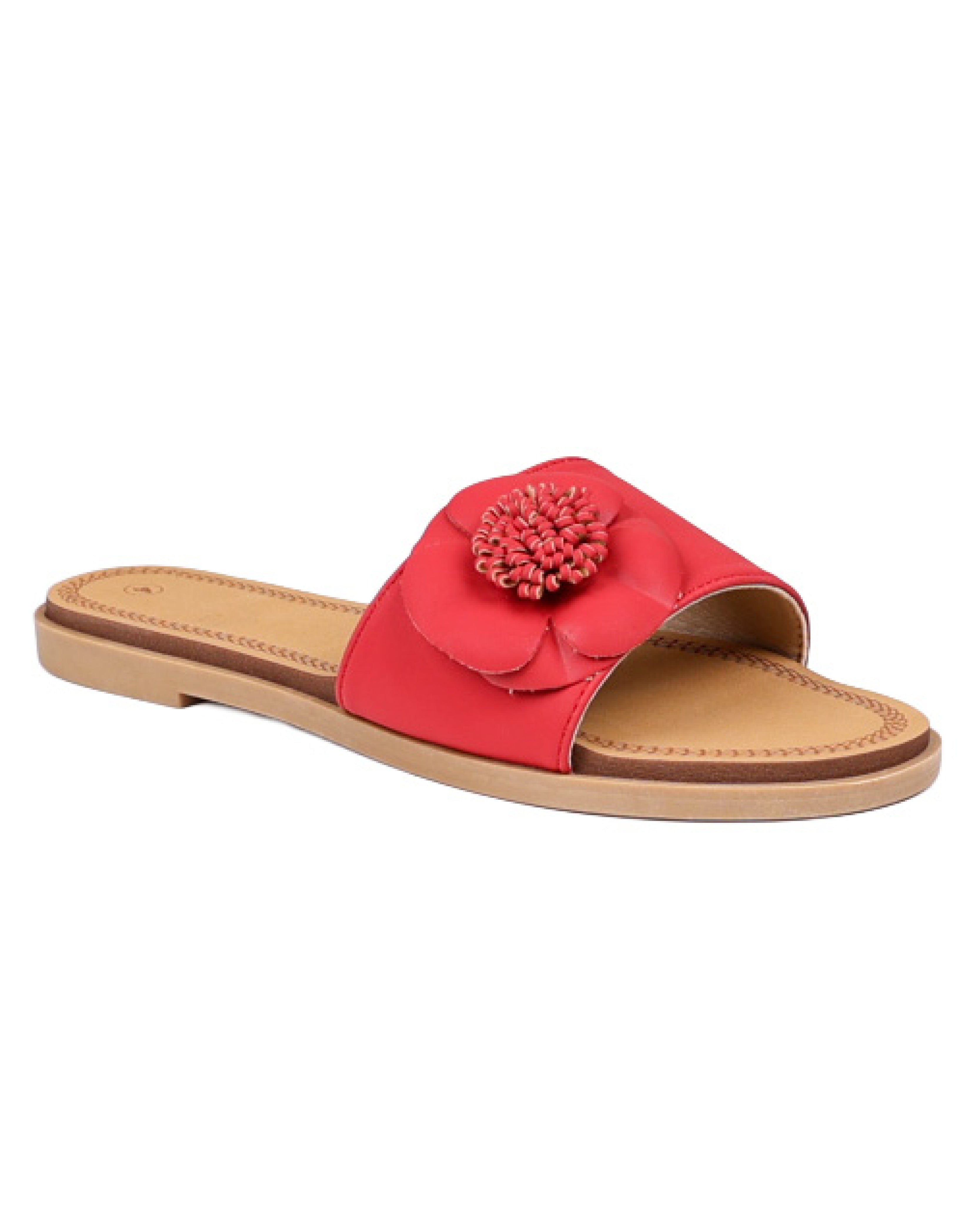 Red Flower Detail Flat Sandal