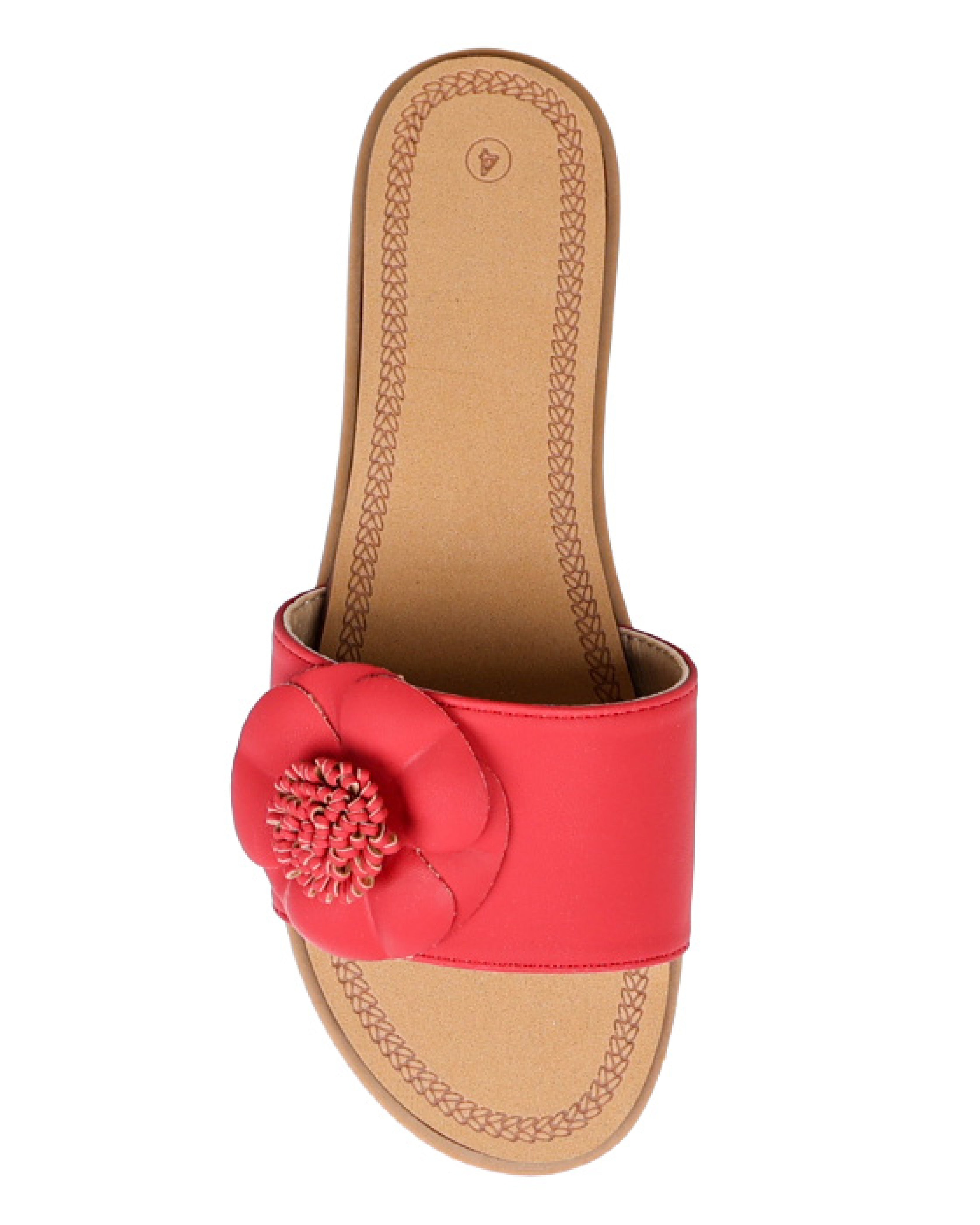 Red Flower Detail Flat Sandal