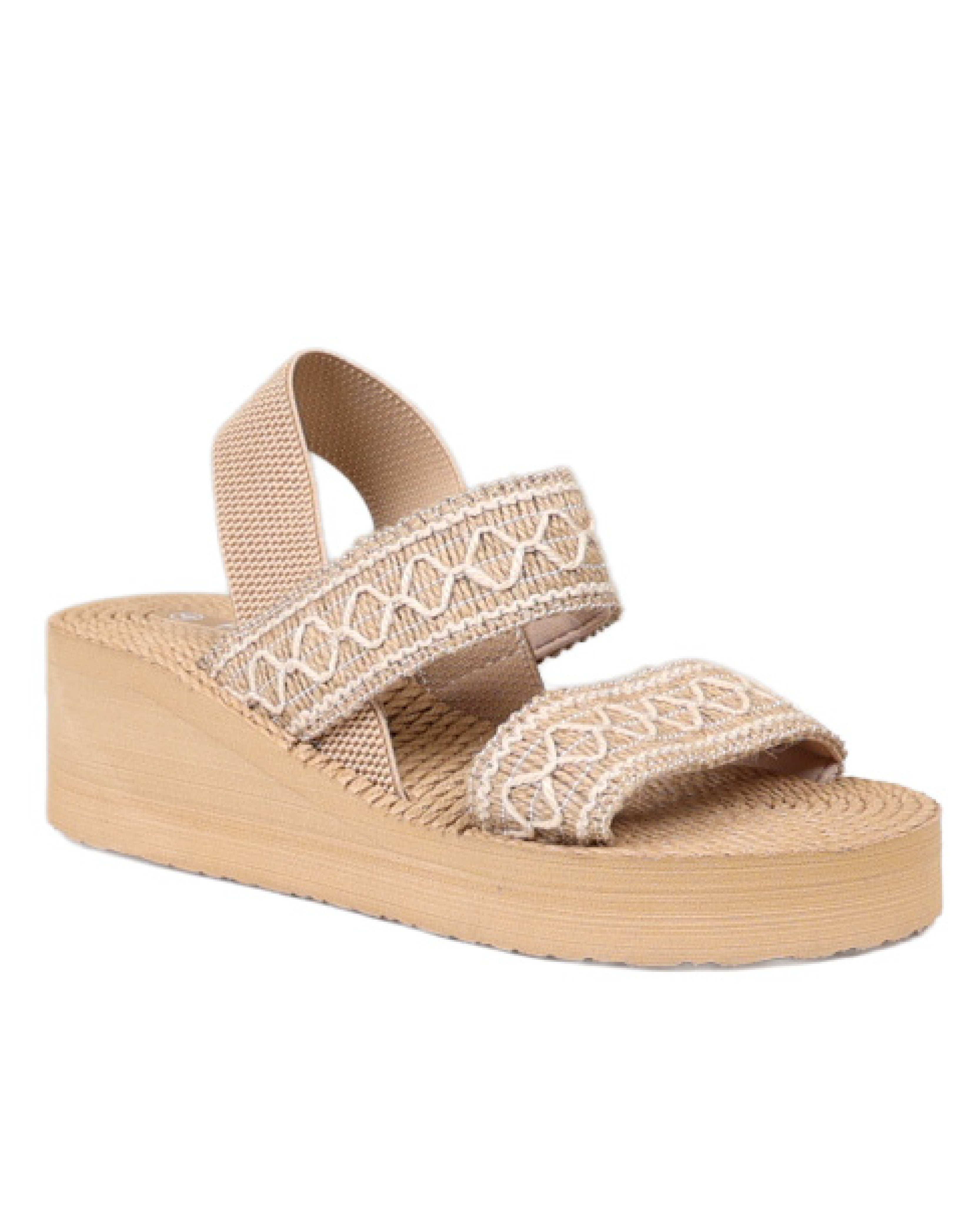 Taupe Double Band Elastic Detail EVA Wedge Sandal