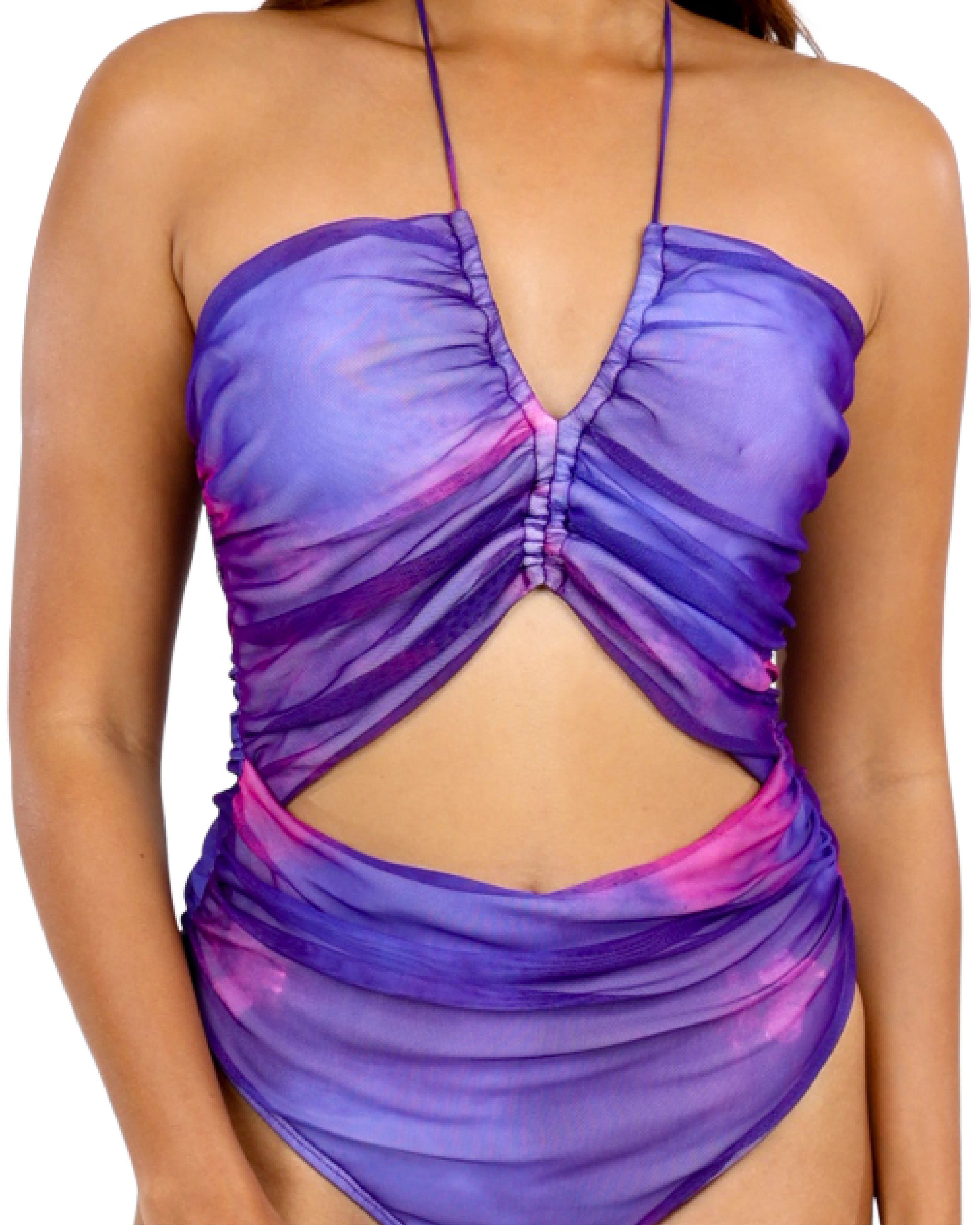 Strappy Mesh Tie Dye Swimsuit