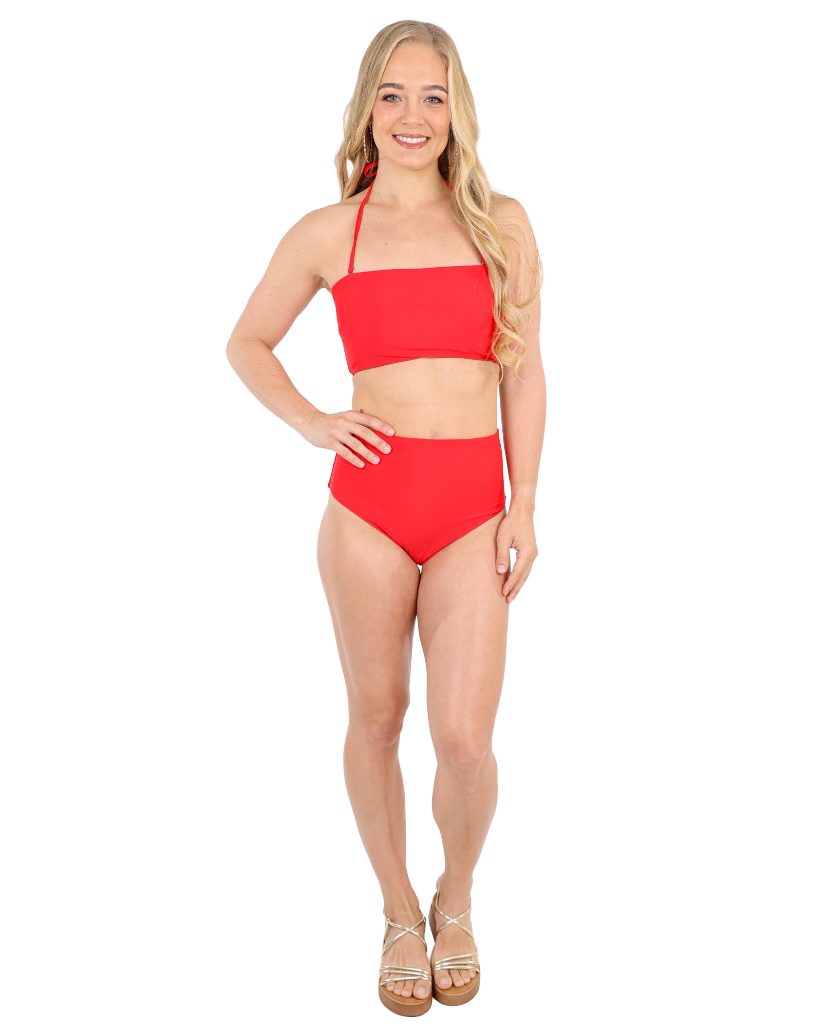 Red High Waist Bikini Bottom