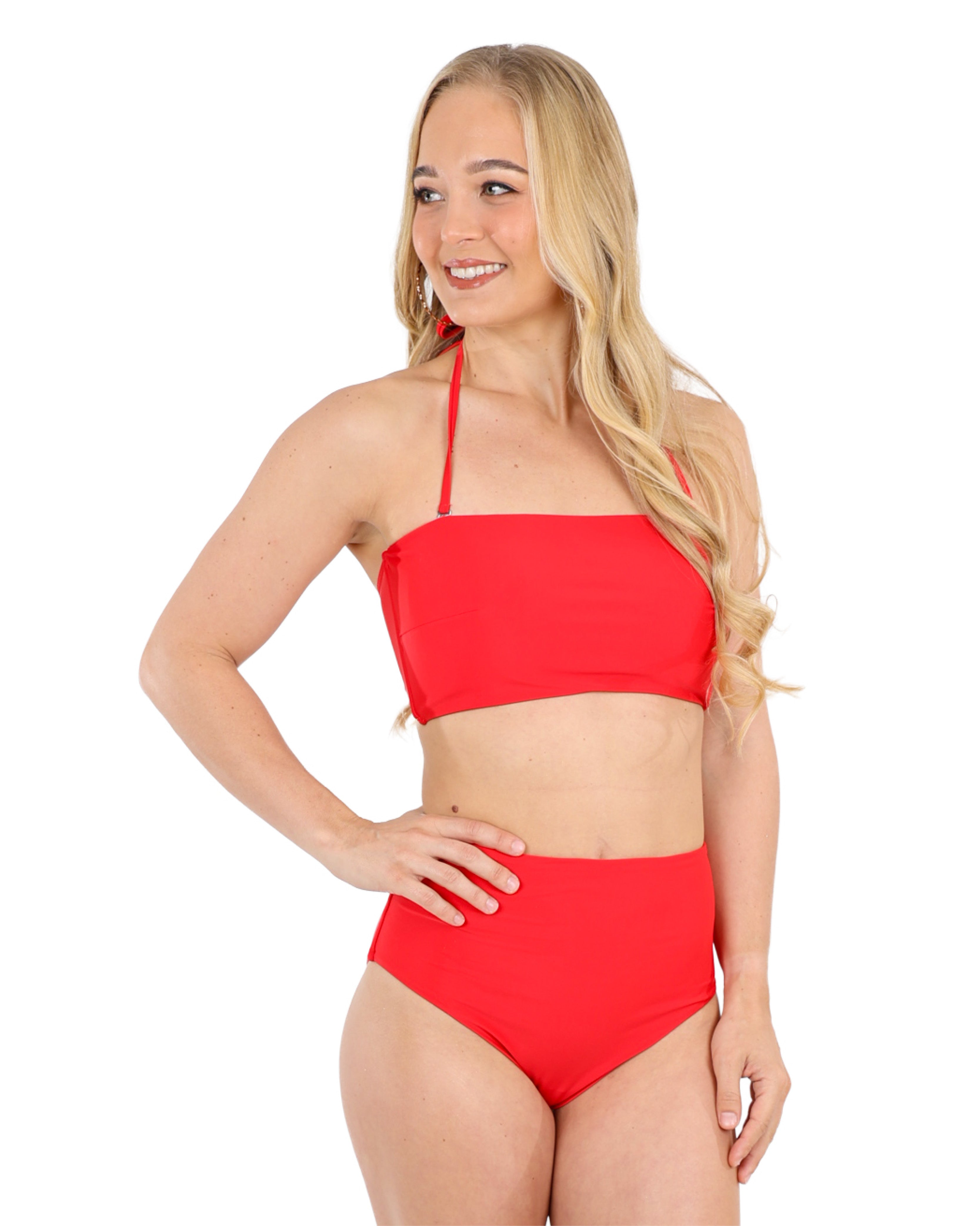 Bandeau Back Tie Red Bikini Top