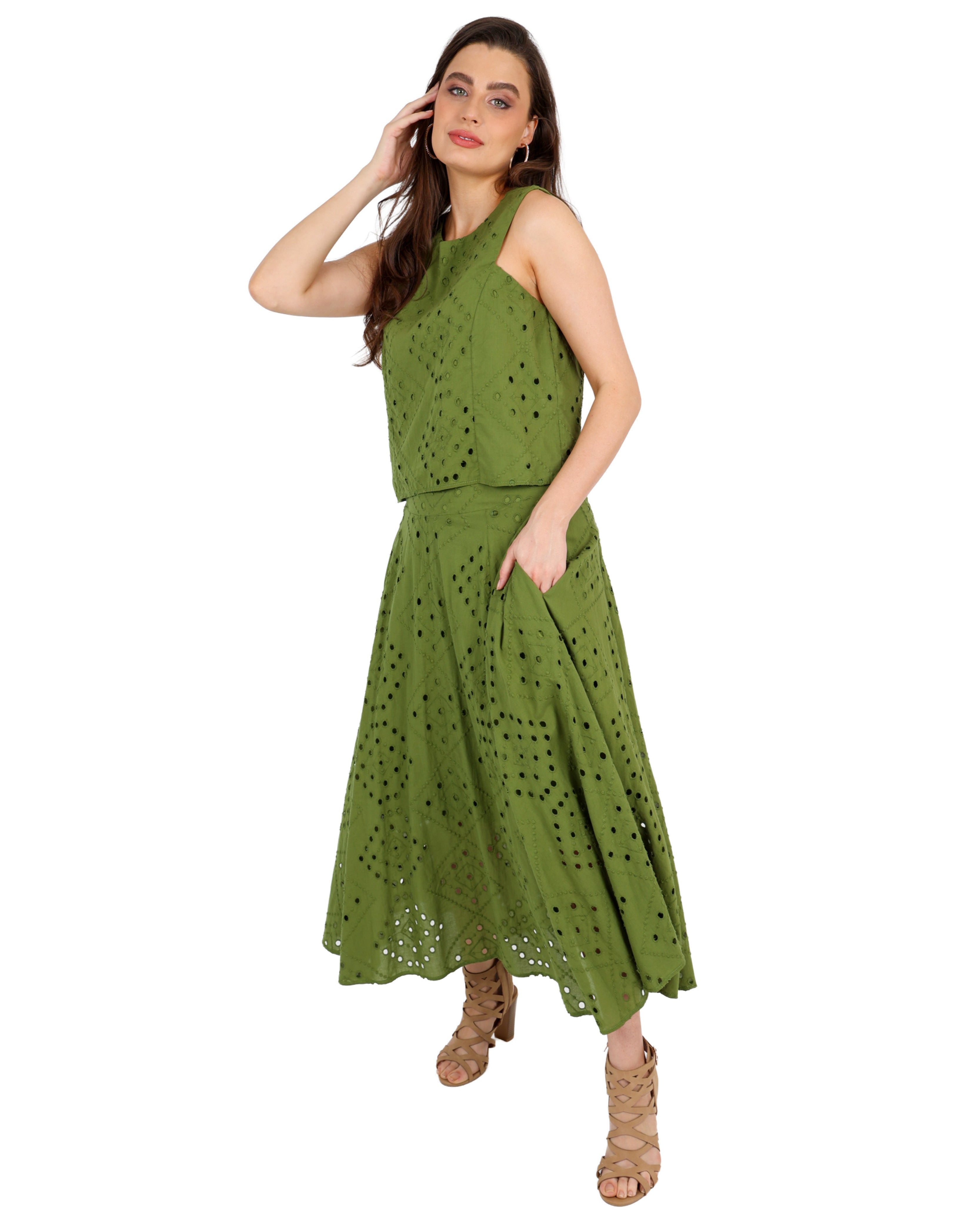 Flared Anglaise Maxi Skirt