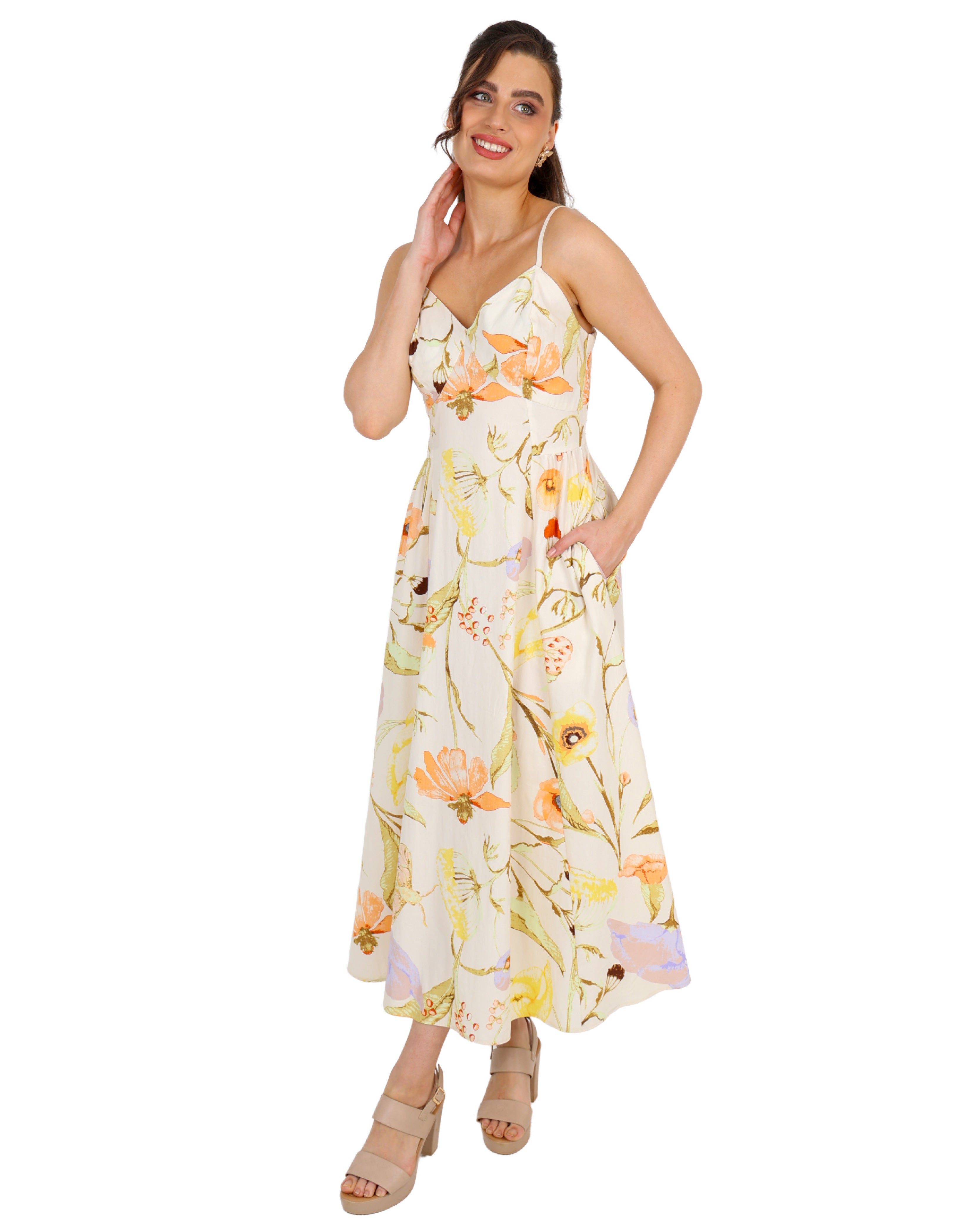 Floral Print Strappy Maxi Dress