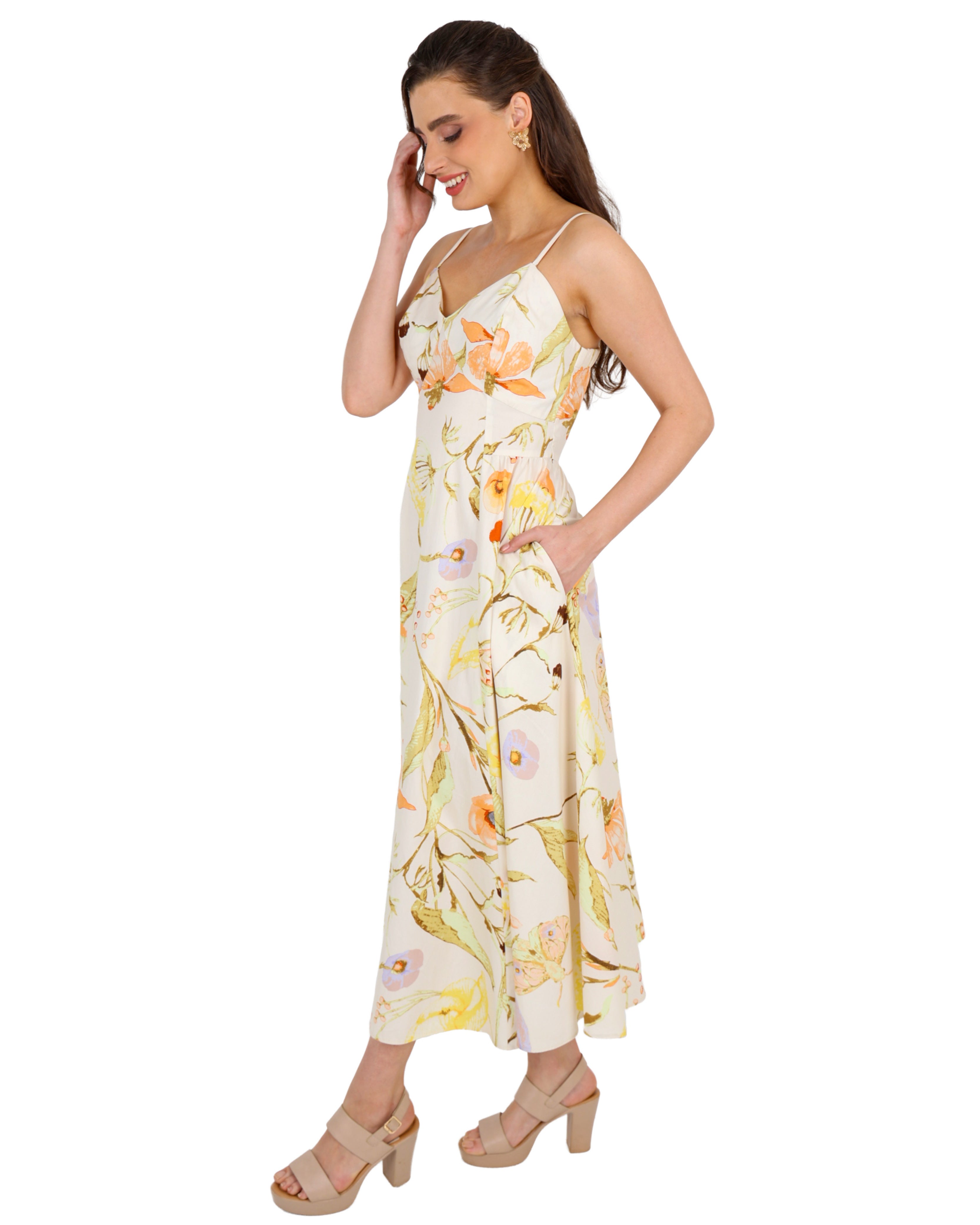 Floral Print Strappy Maxi Dress