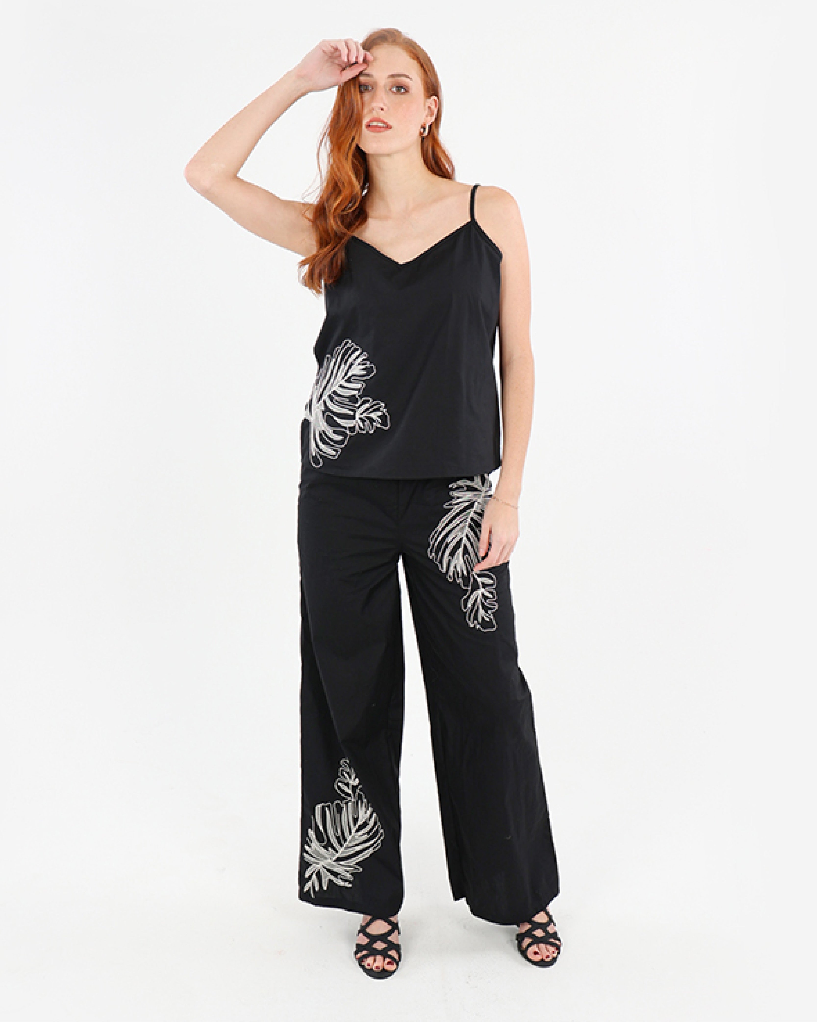 Refined Cotton Cami with Leaf Embroidered Detail