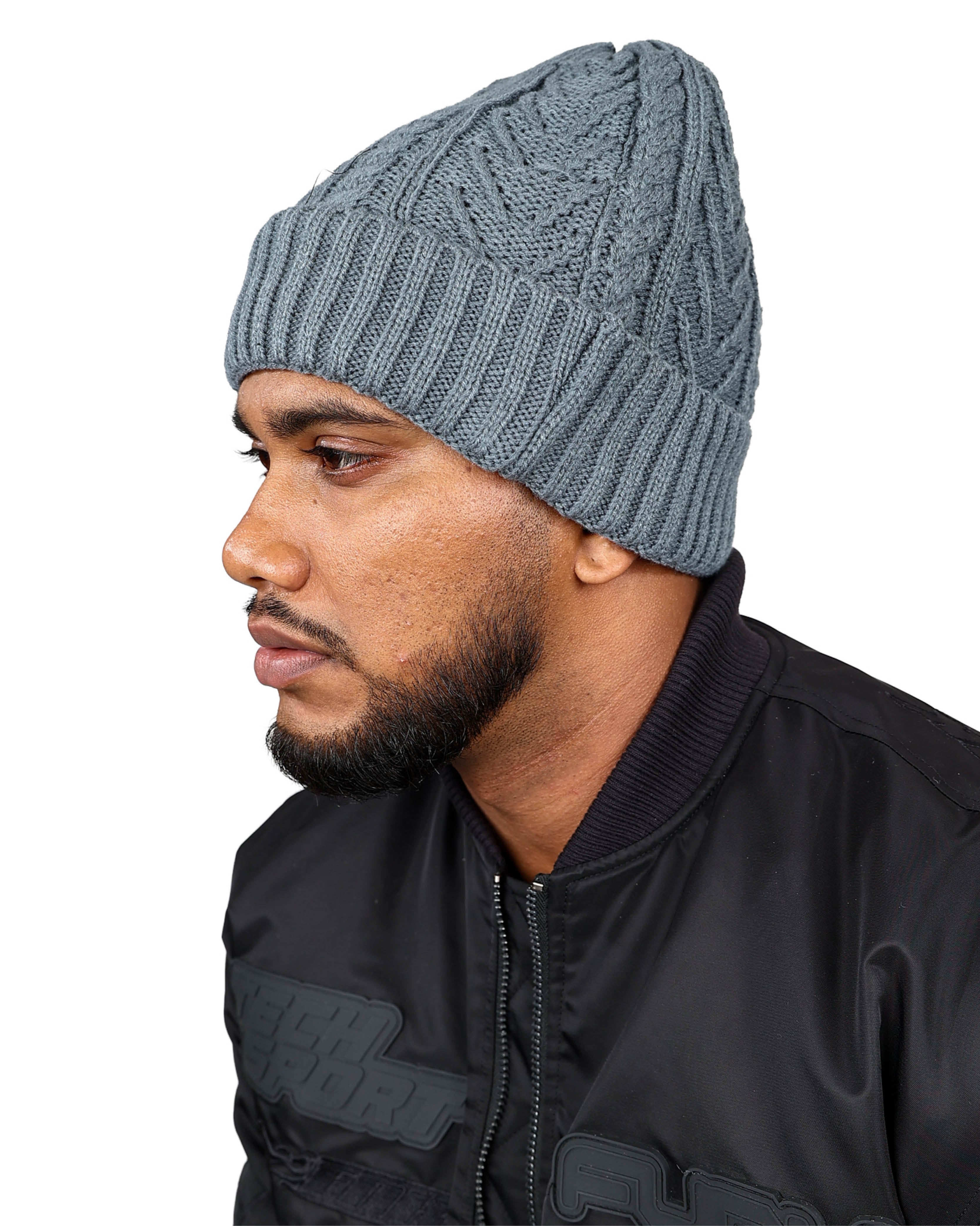 2 Pack Cable Knit Grey & Black Beanies