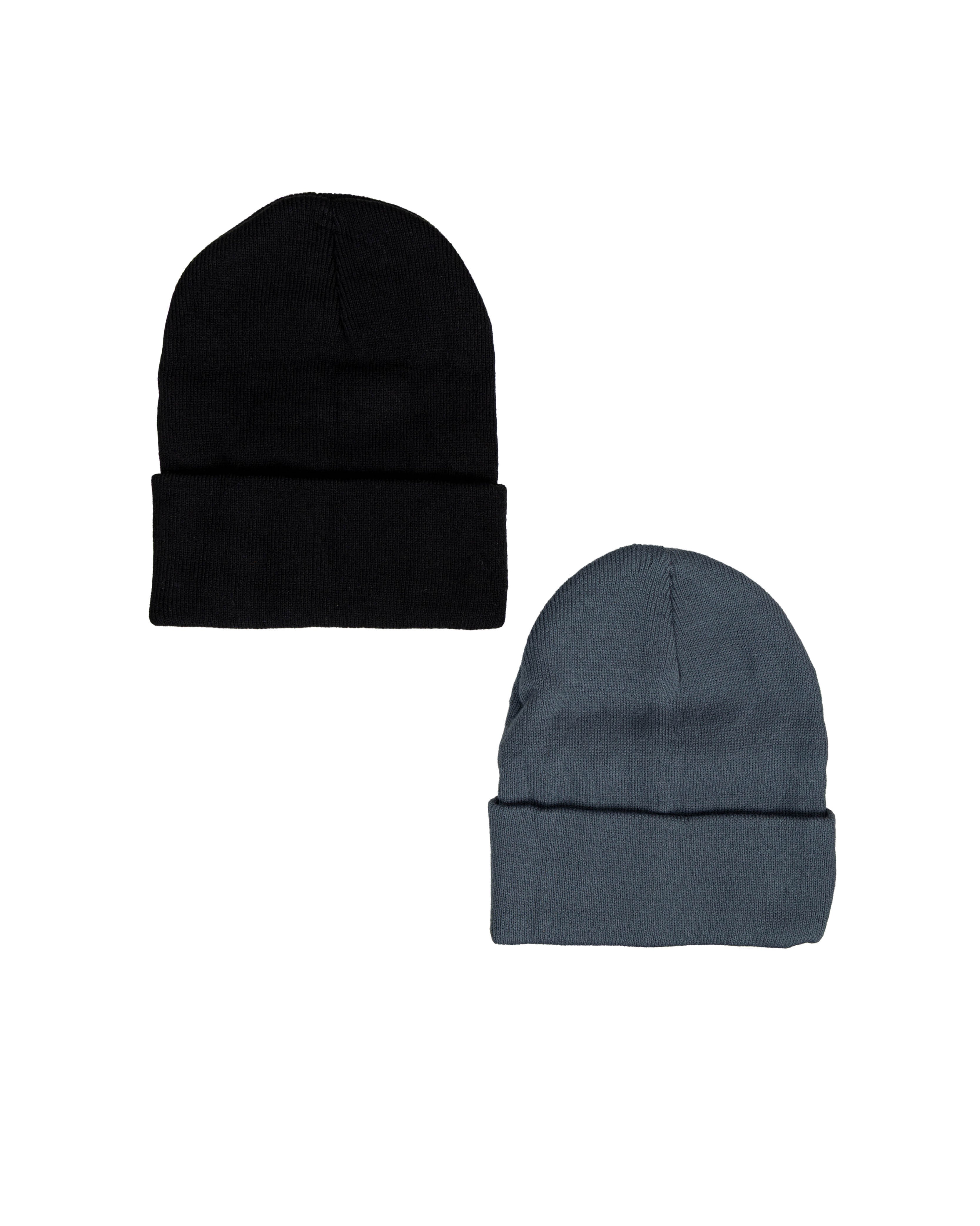 2 Pack Black & Light Grey Knit Beanies