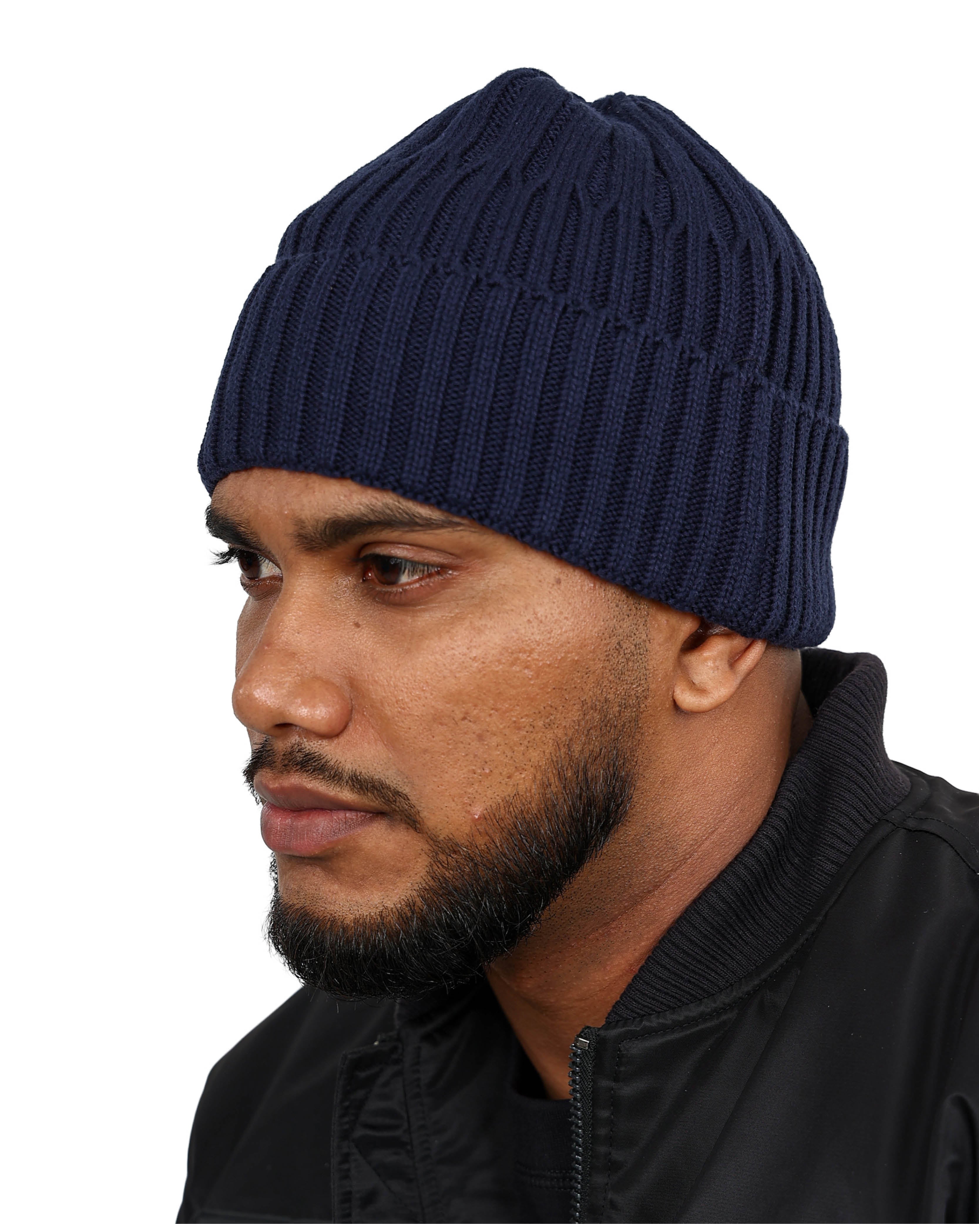 Navy Chunky Cotton Knit Beanie