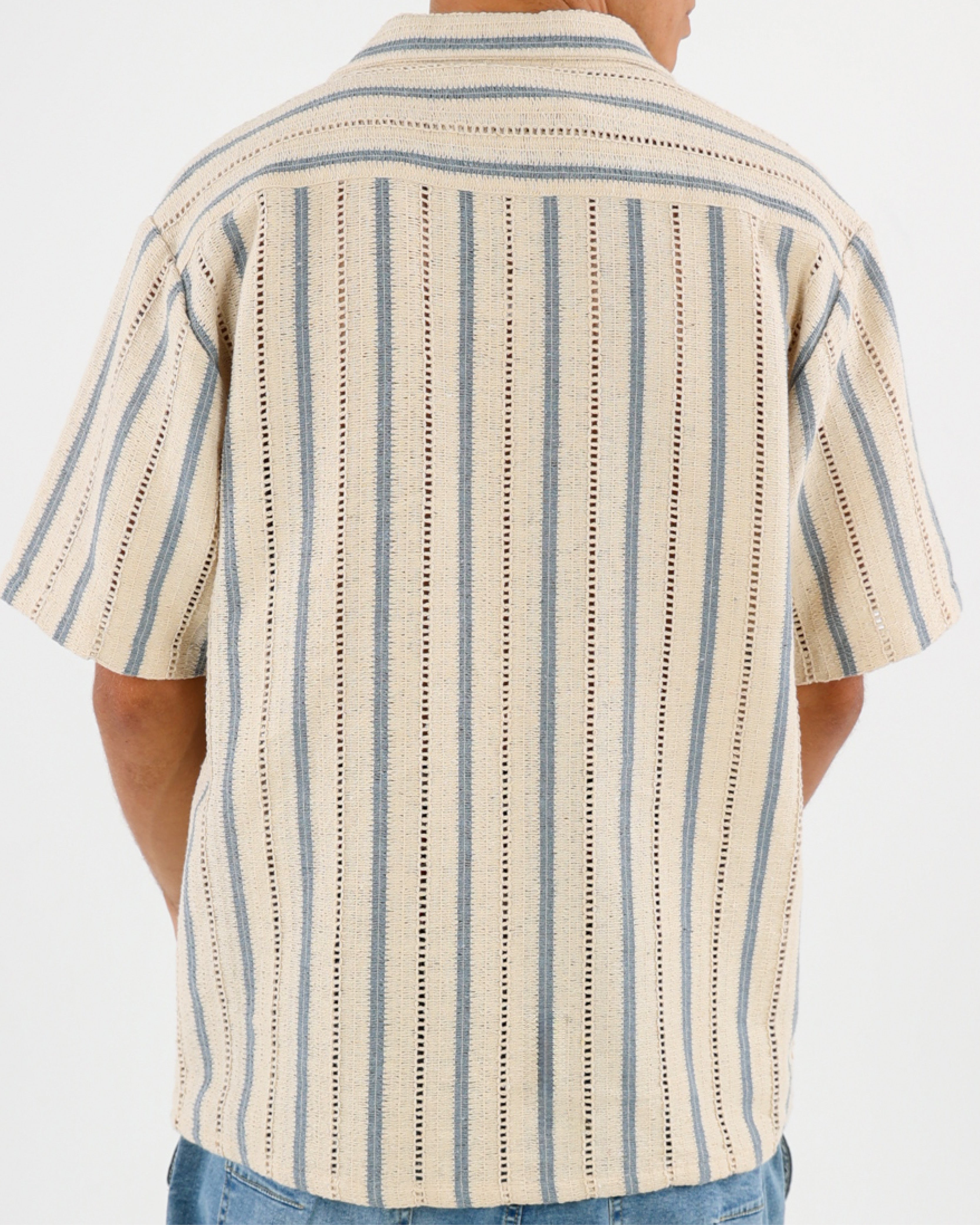 Short Sleeve Striped Crochet Shirt