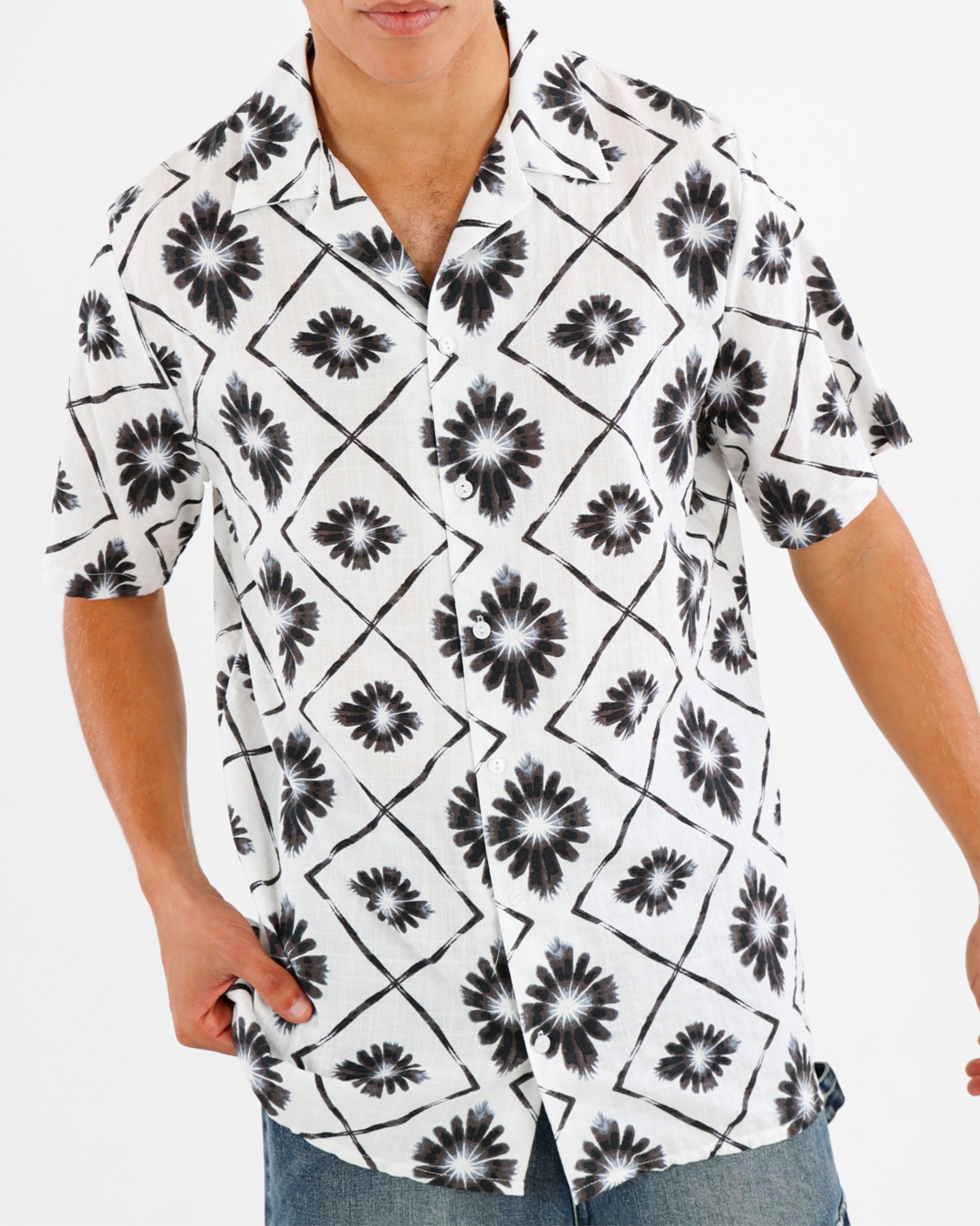 Short Sleeve Tie-Dye Cotton Slub Shirt