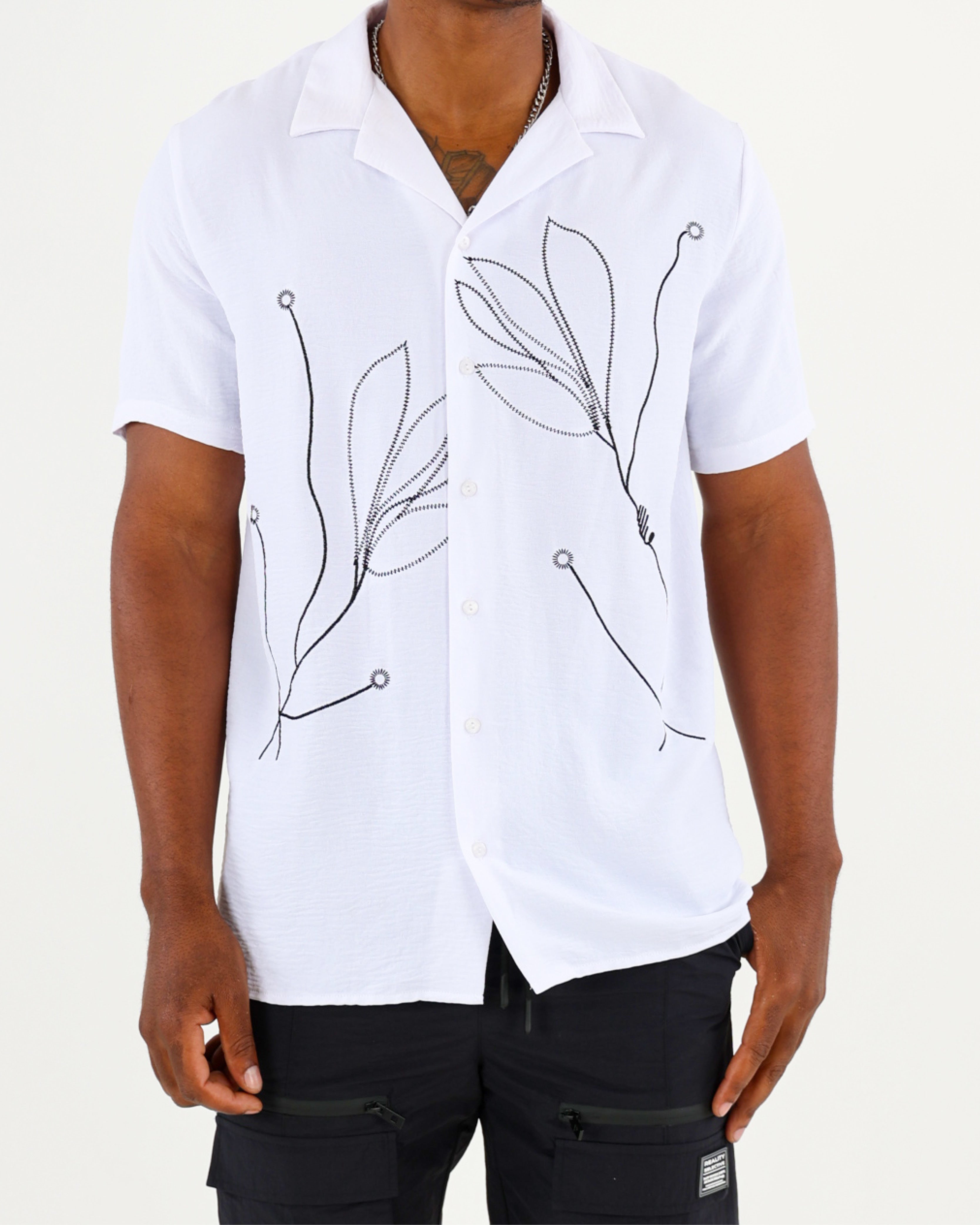 Short Sleeve Floral Embroidered Shirt