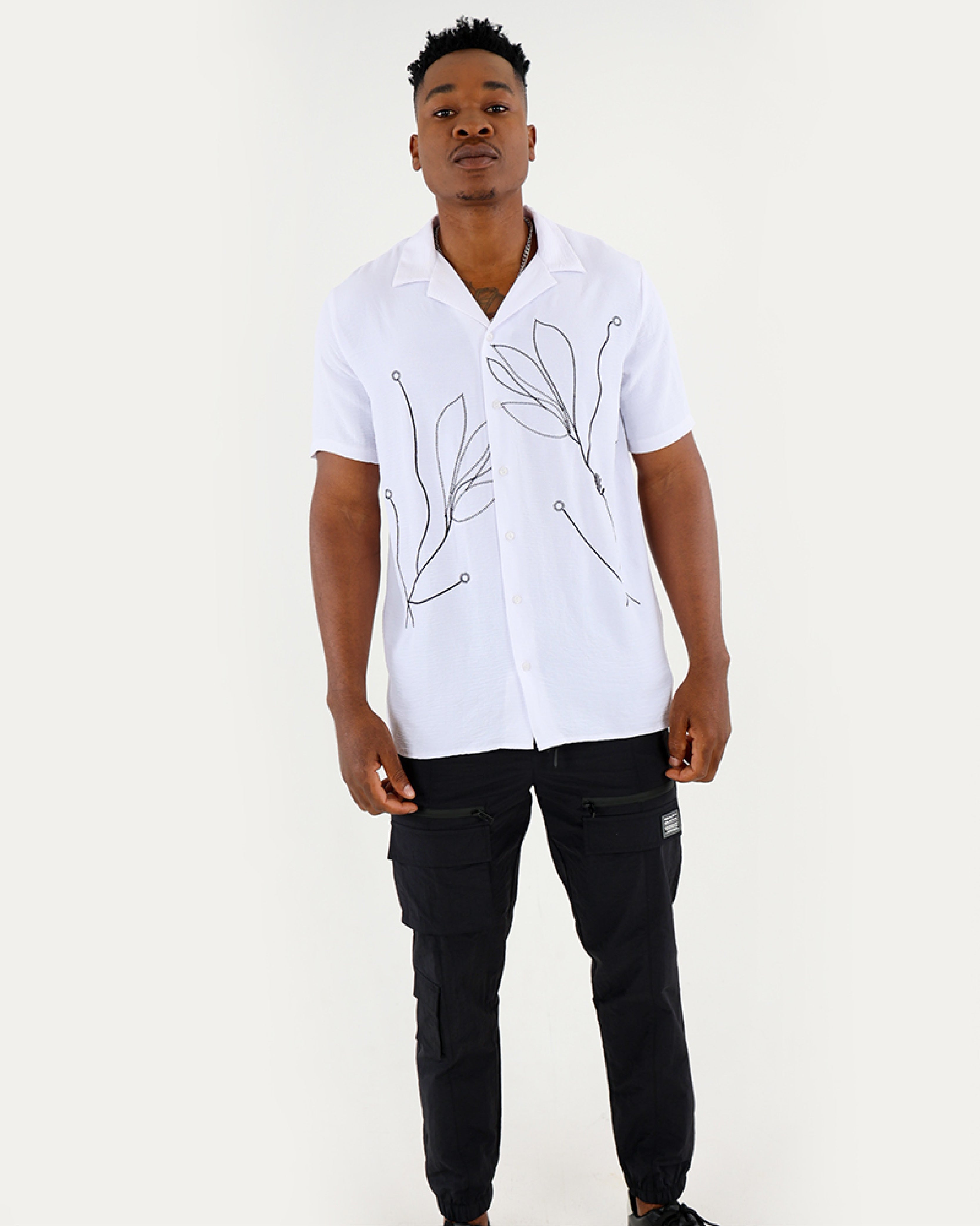Short Sleeve Floral Embroidered Shirt