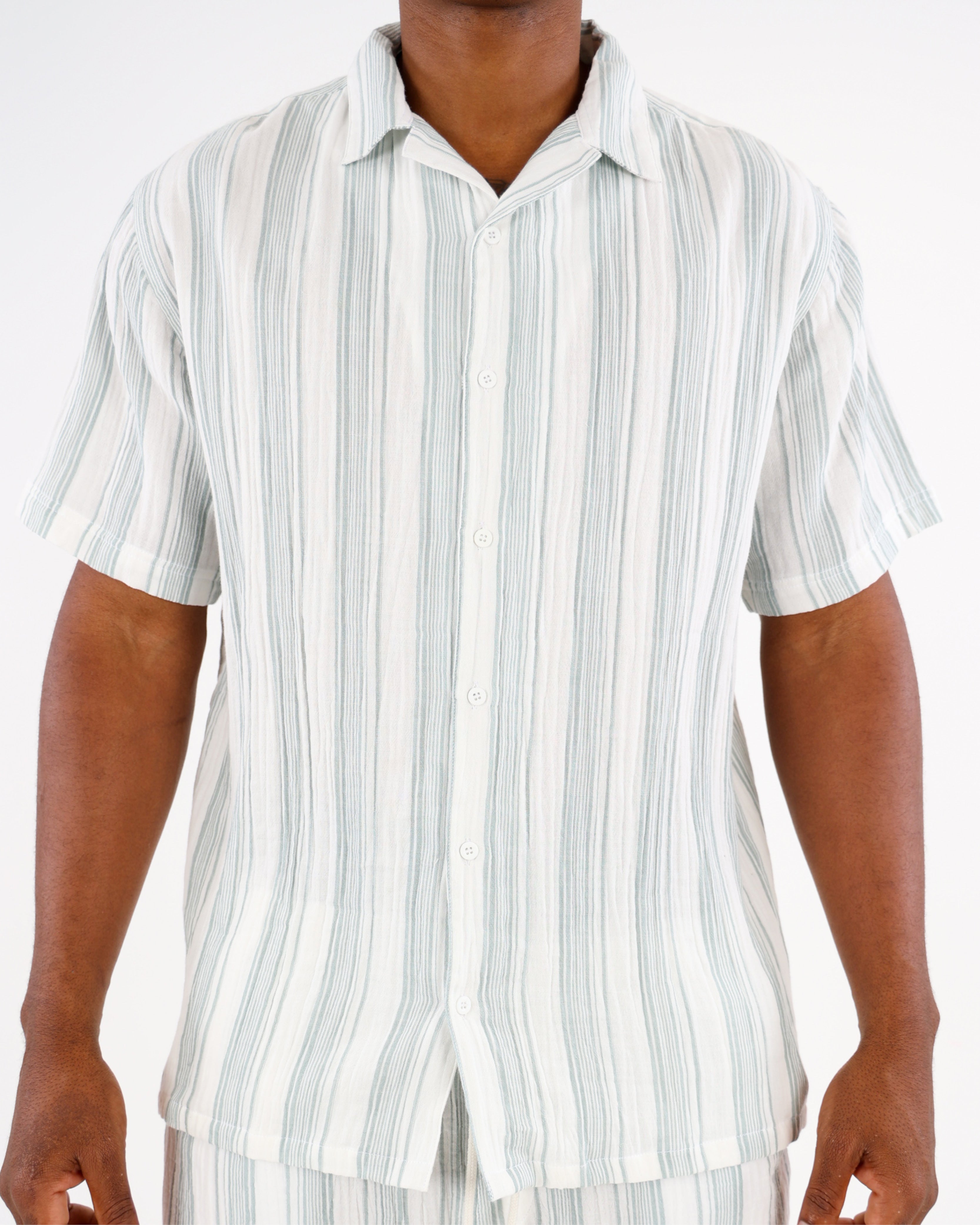 Double Stripe Cotton Short Sleeve Shirt