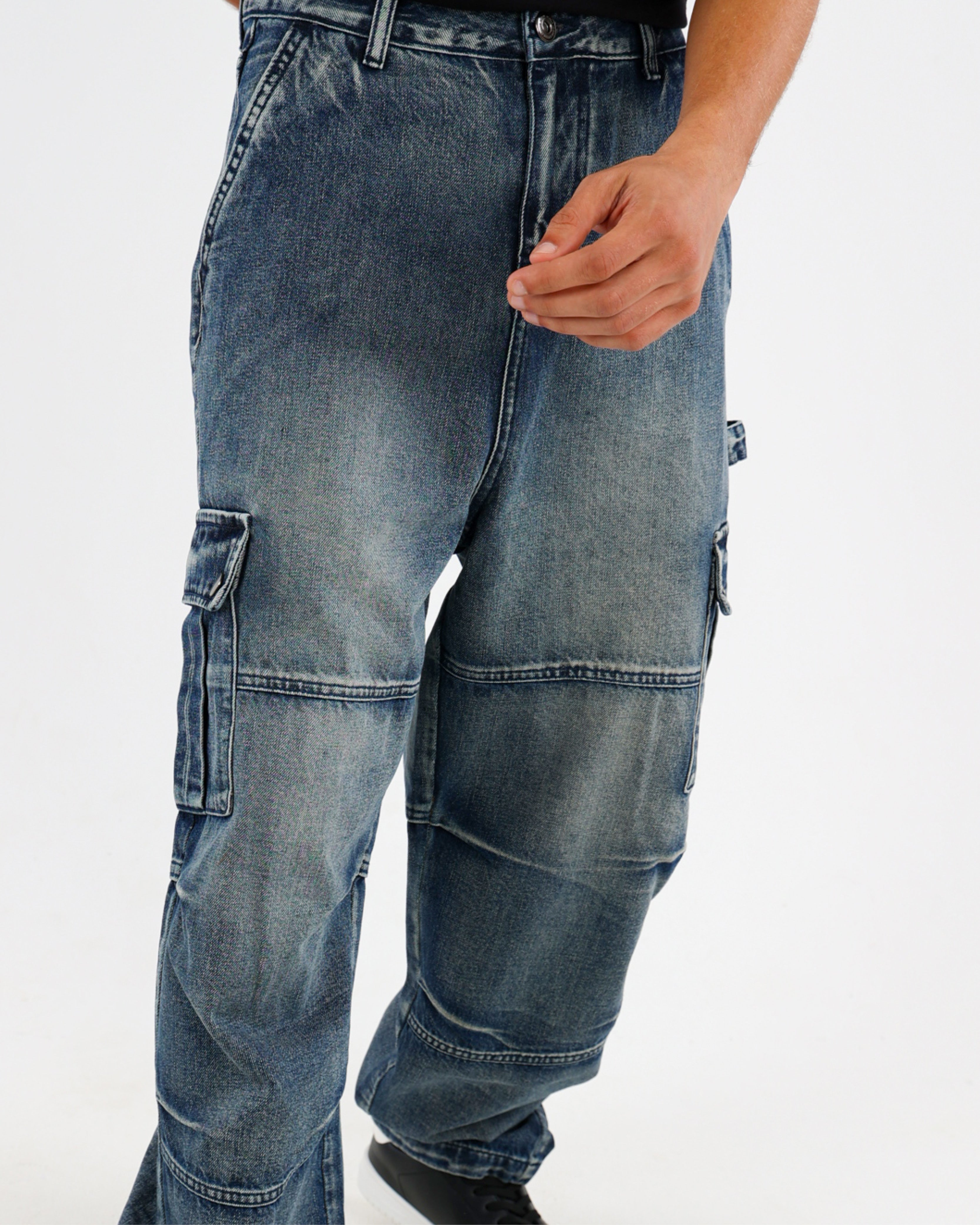 Acid Wash Loose Fit Cargo Jeans