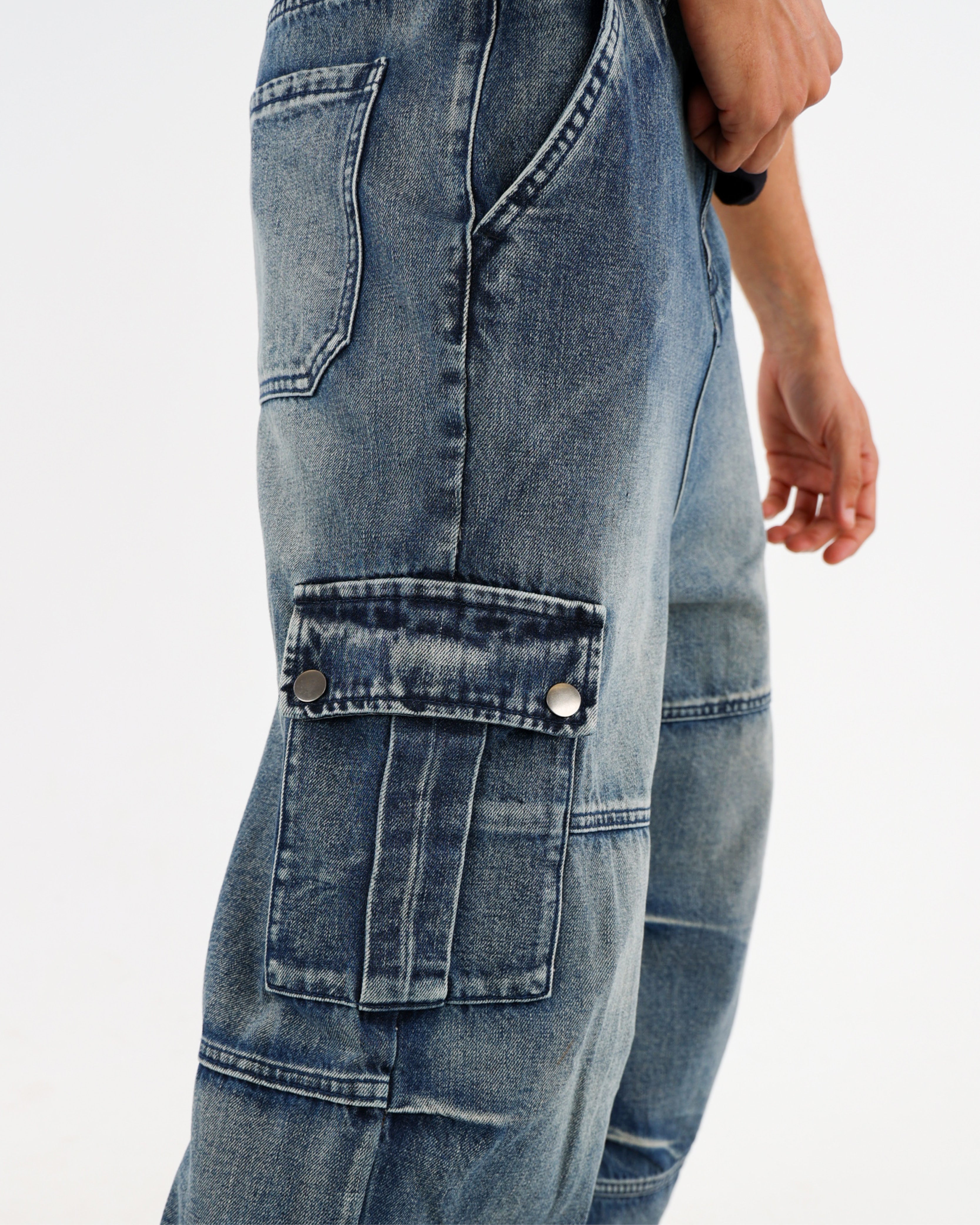 Acid Wash Loose Fit Cargo Jeans