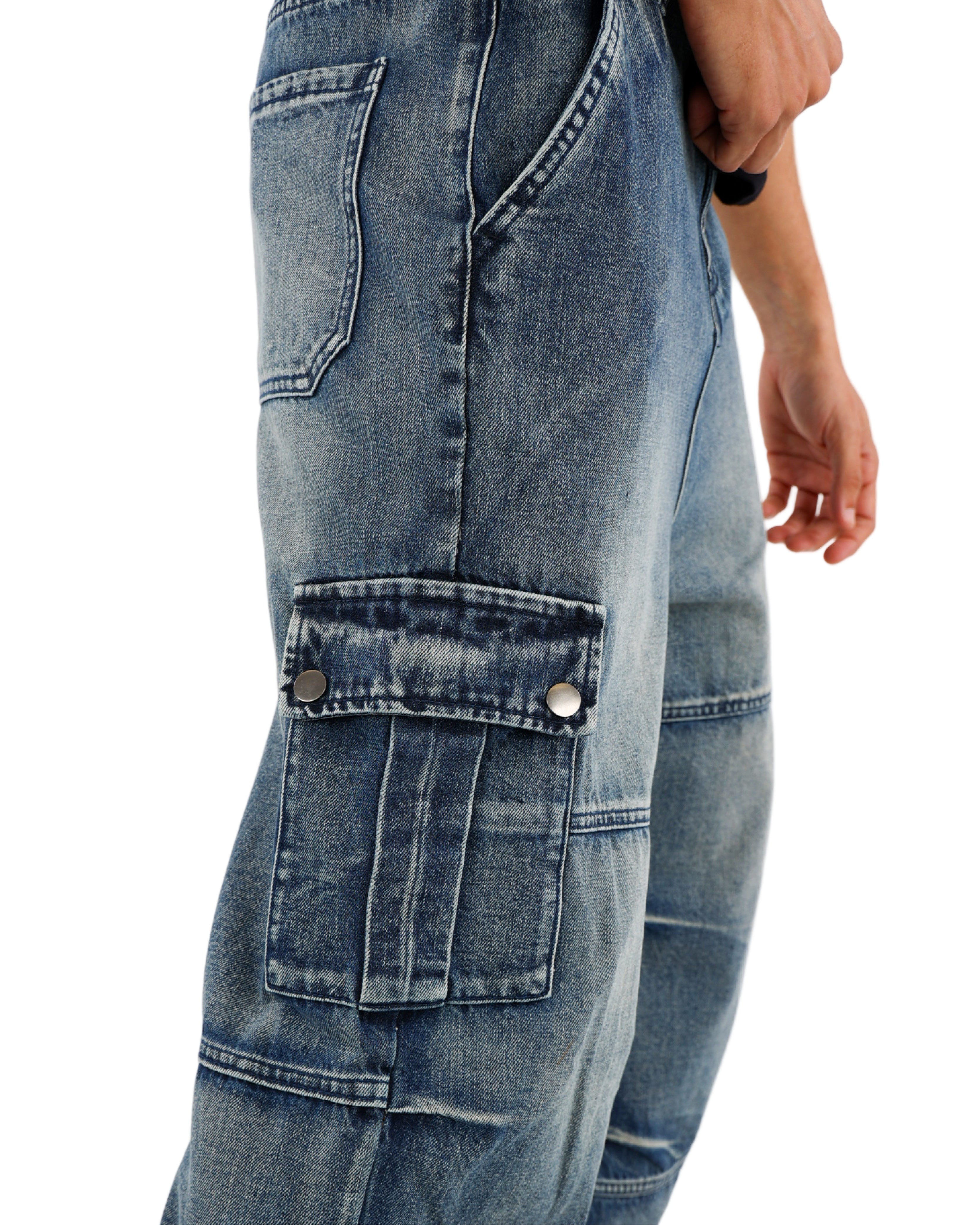 Acid Wash Loose Fit Cargo Jeans