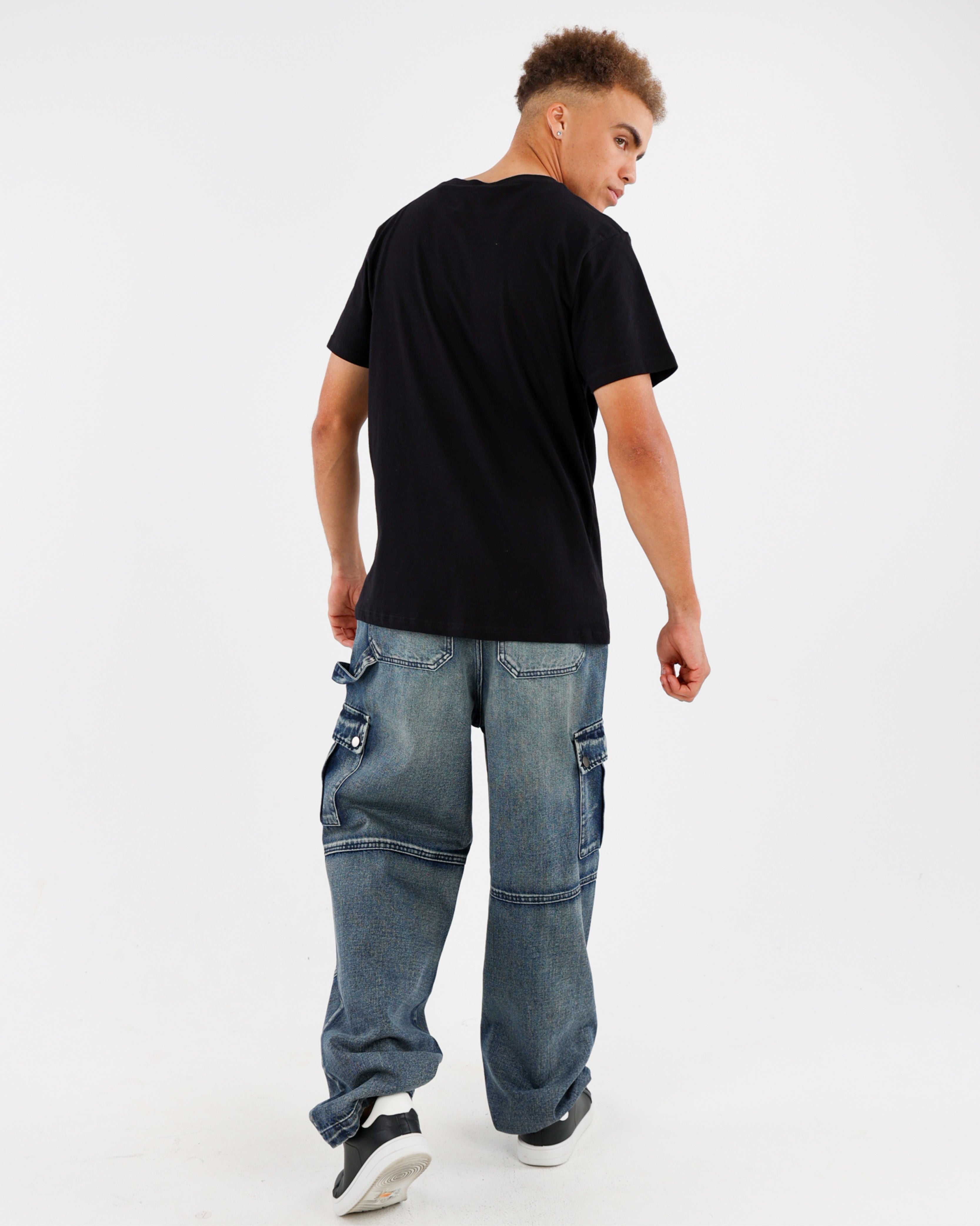 Acid Wash Loose Fit Cargo Jeans