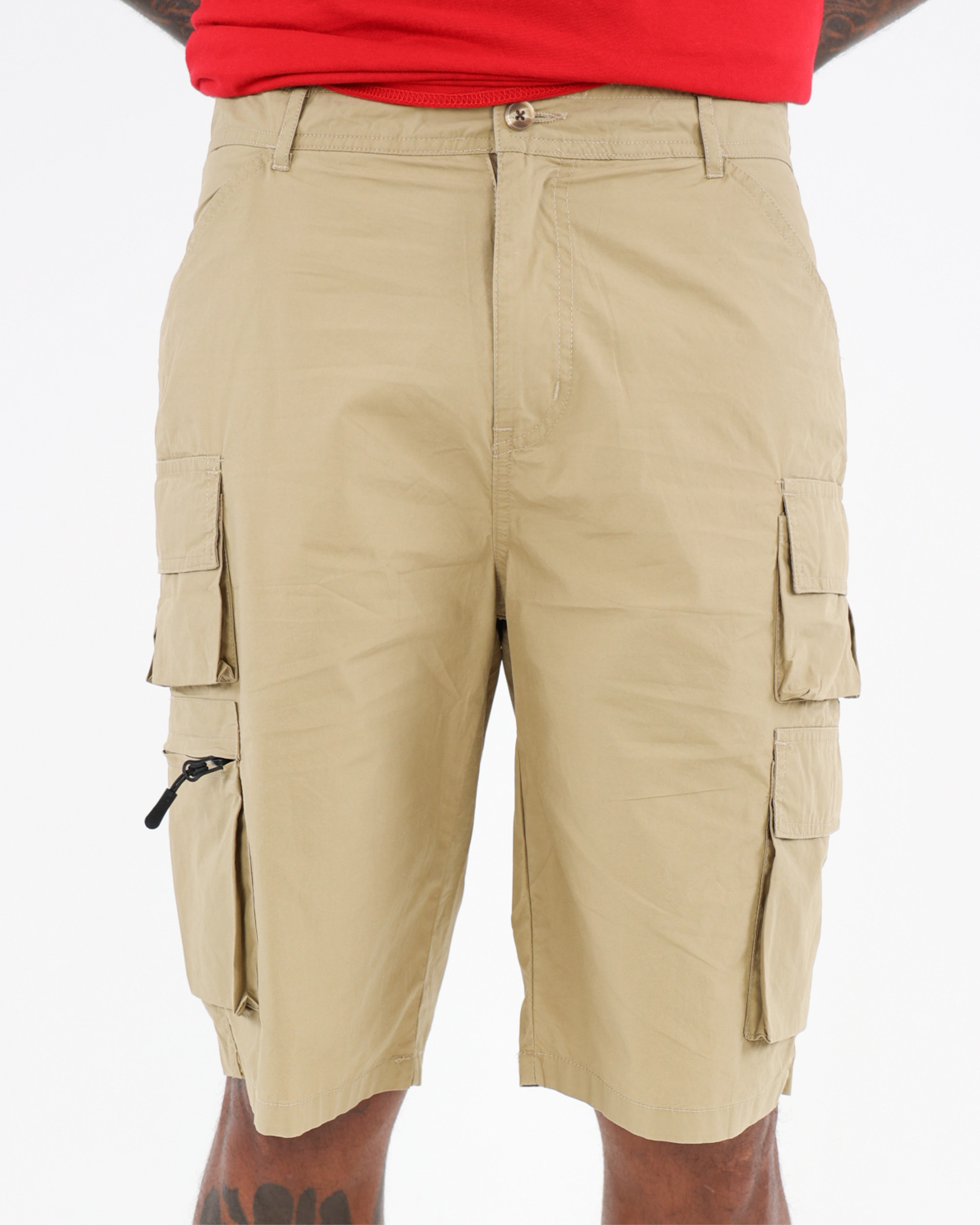Khaki Poplin Cargo Shorts