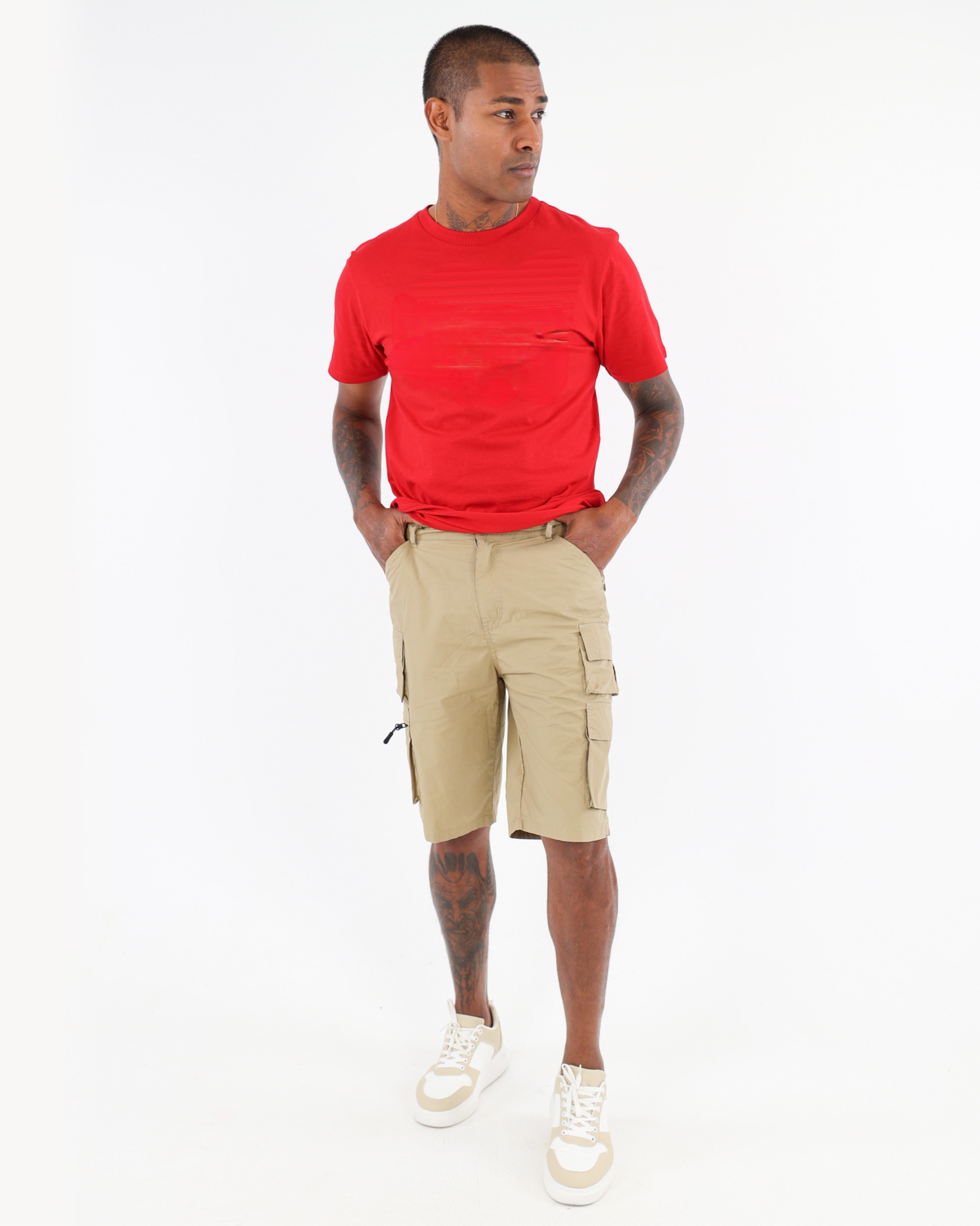 Khaki Poplin Cargo Shorts