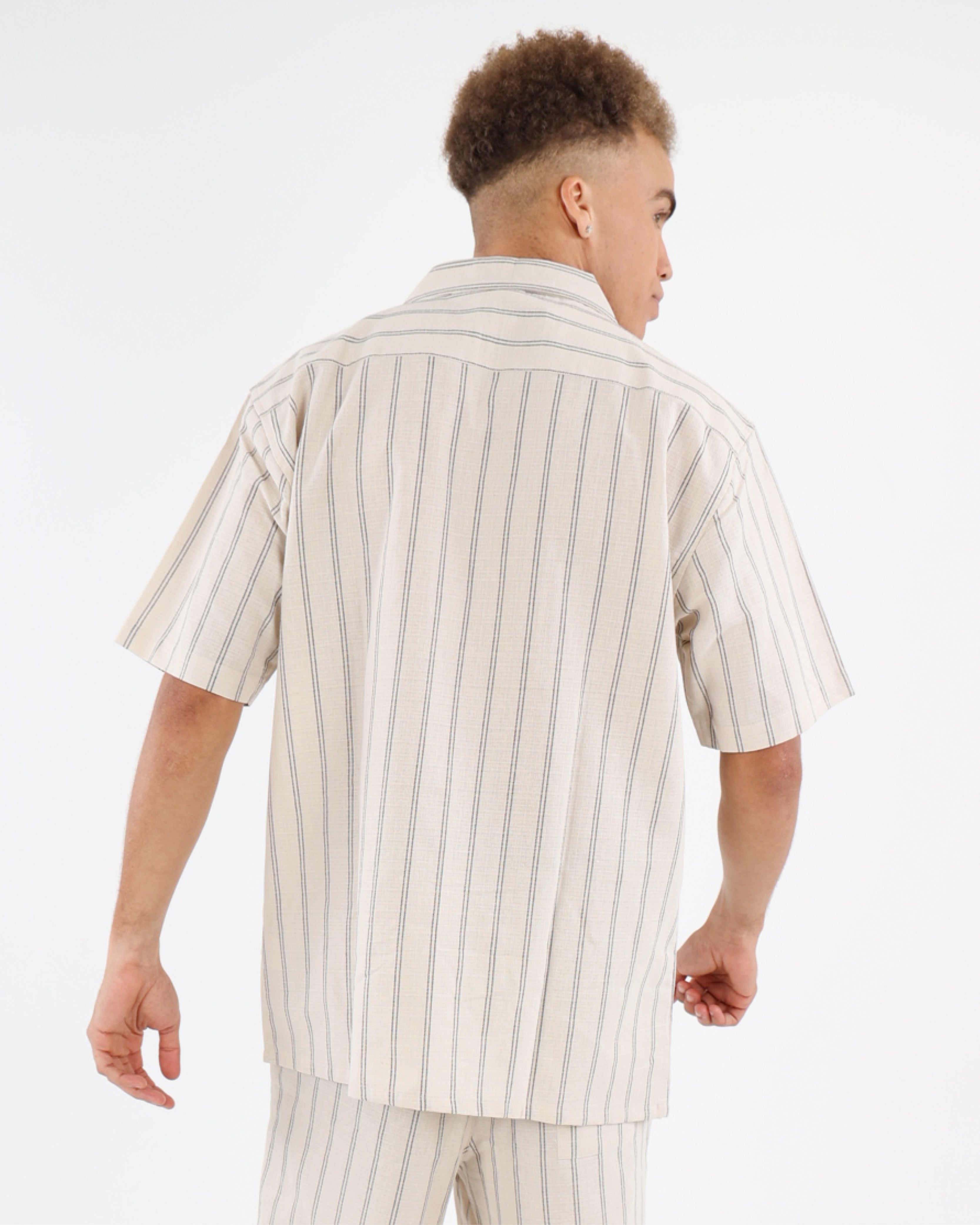 Short Sleeve Woven Stripe Button Up Shirt