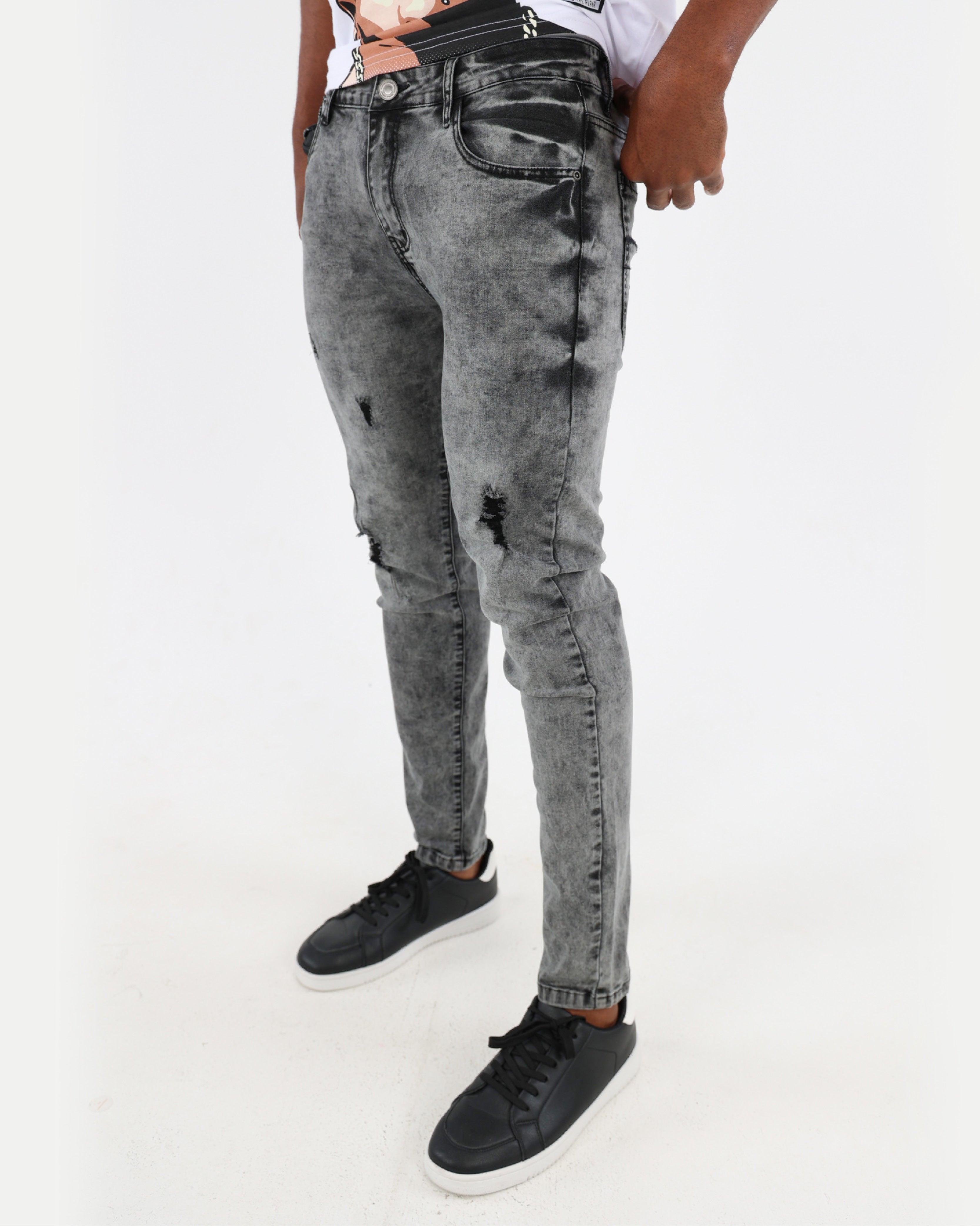 Charcoal Rip & Repair Skinny Jeans