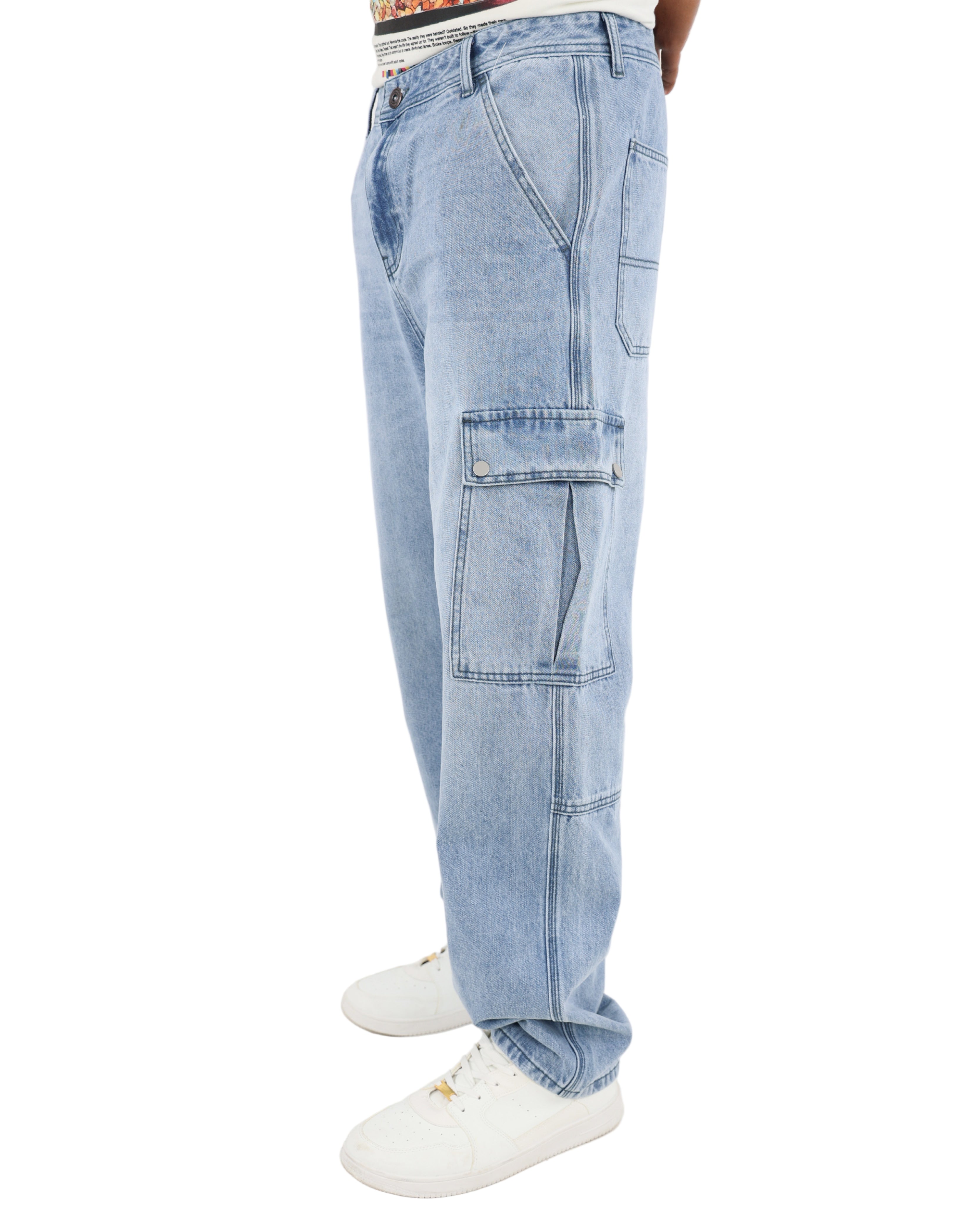Light Indigo Relaxed Fit Cargo Jeans