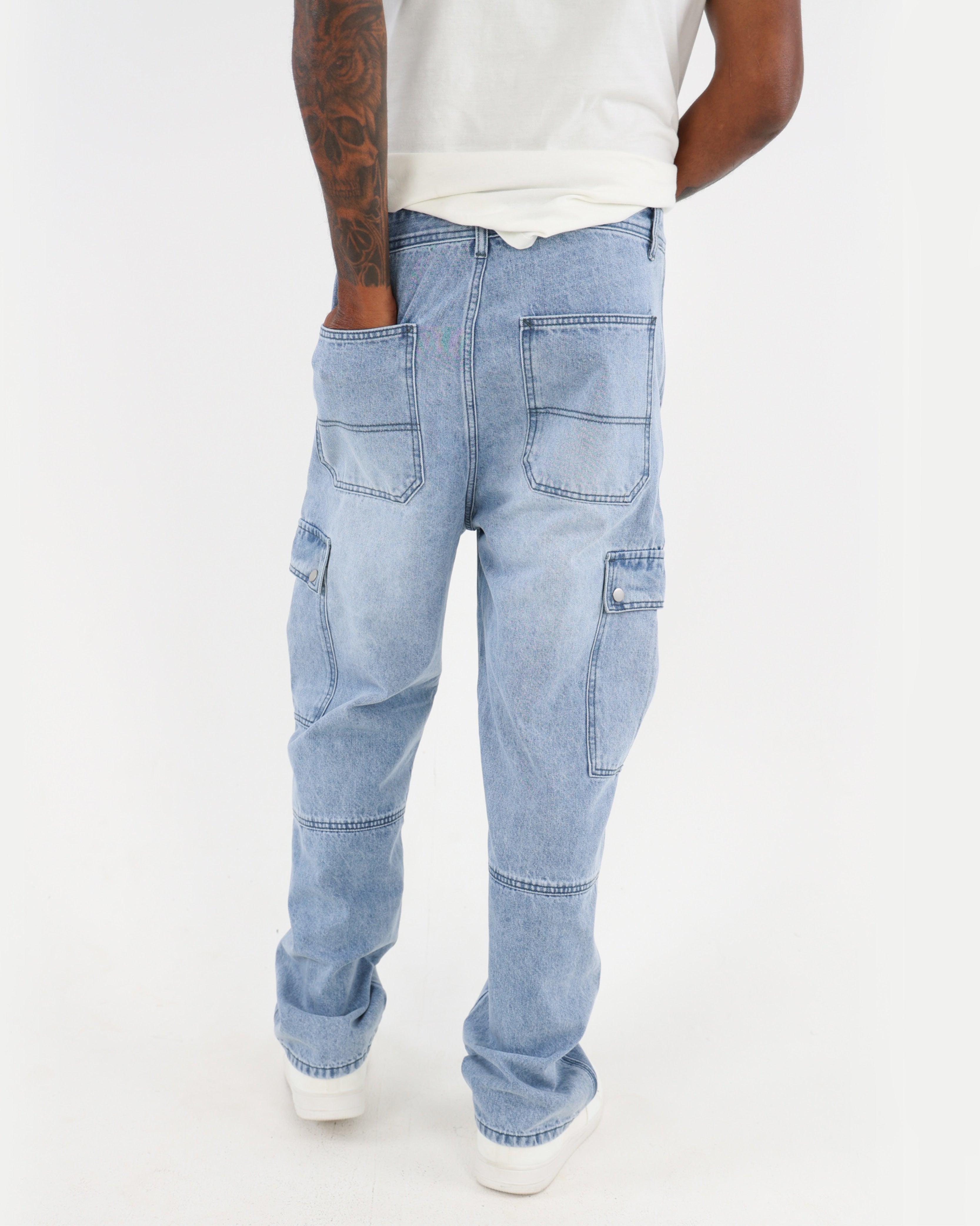 Light Indigo Relaxed Fit Cargo Jeans