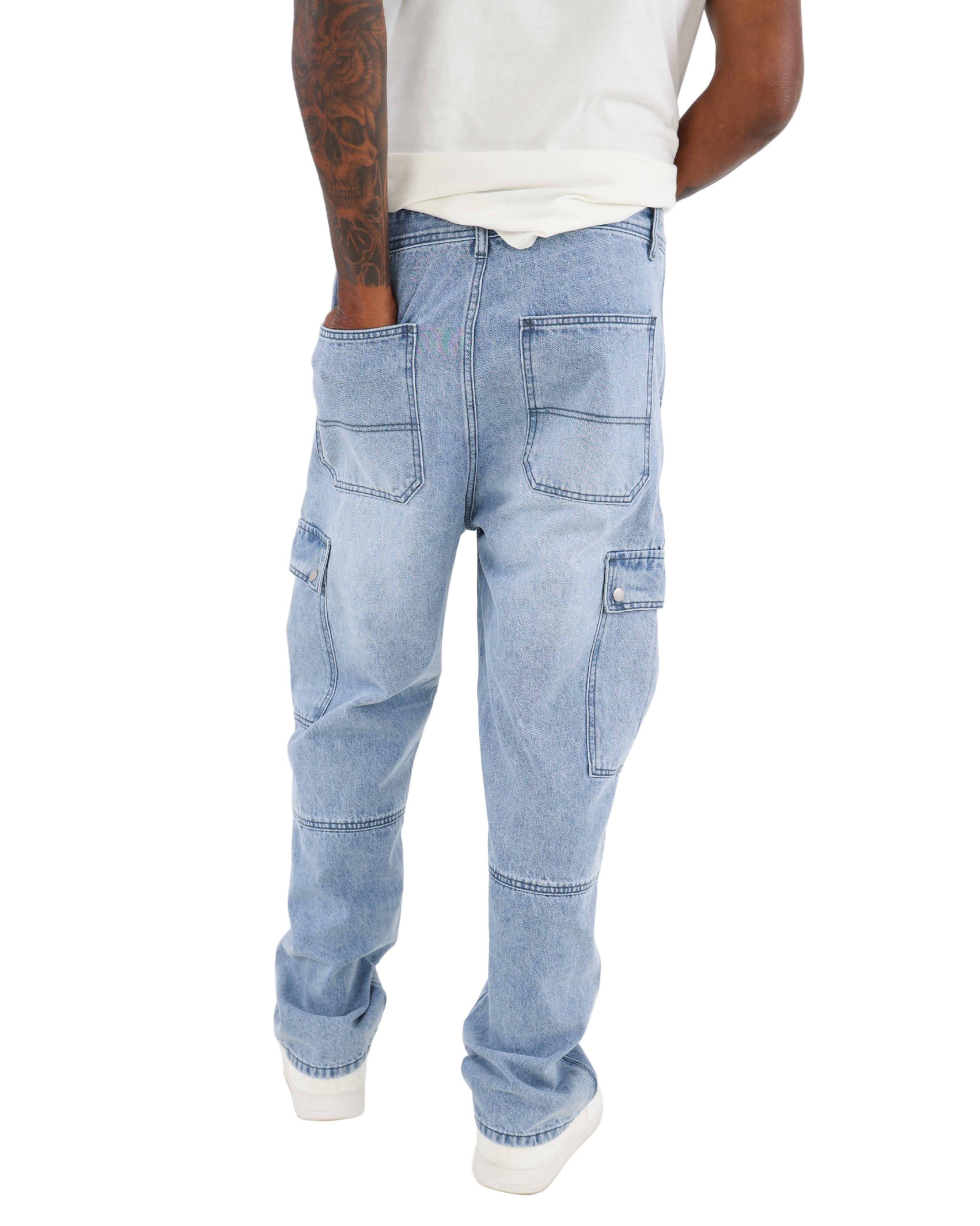 Light Indigo Relaxed Fit Cargo Jeans