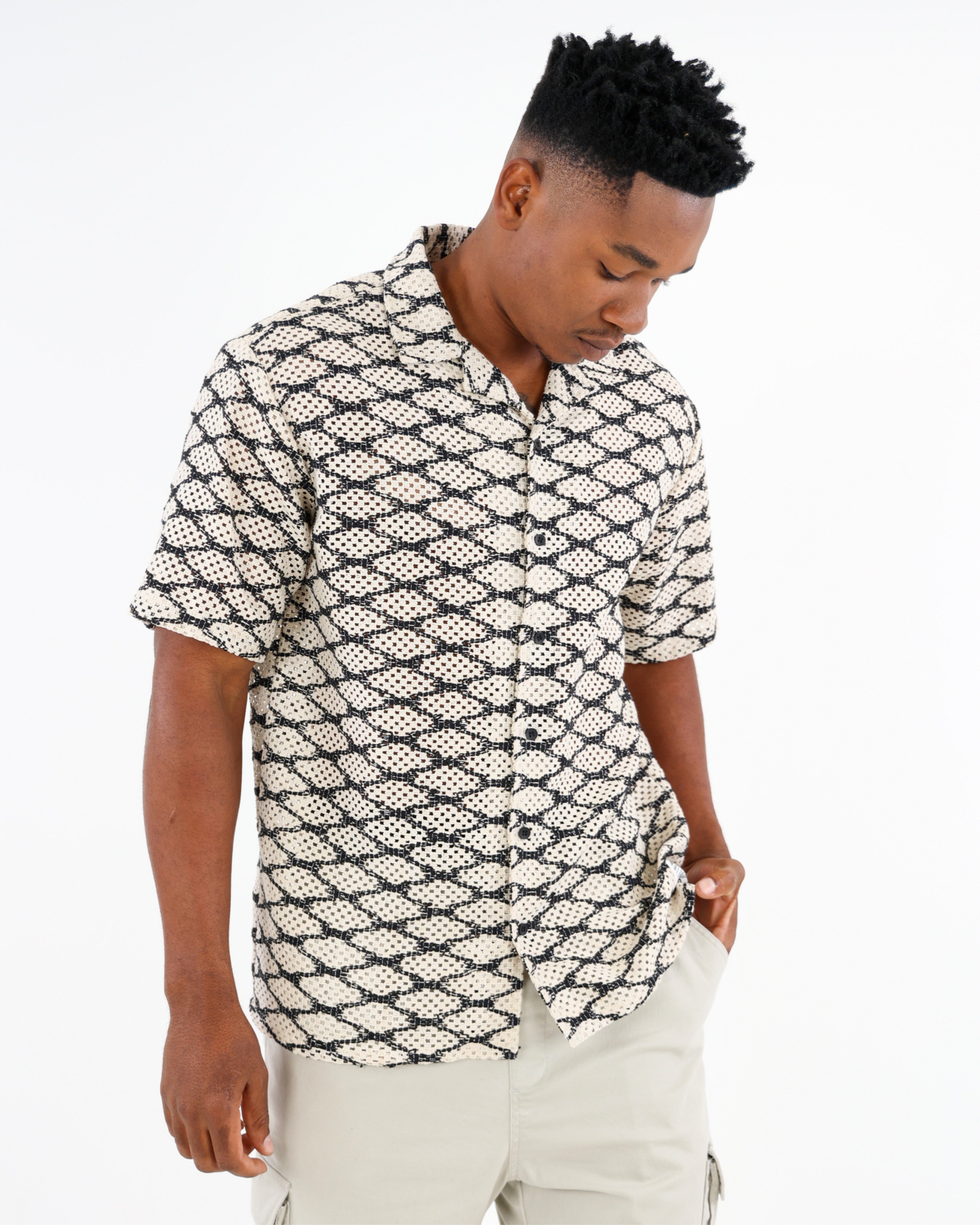 Short Sleeve Crochet Button Up Shirt