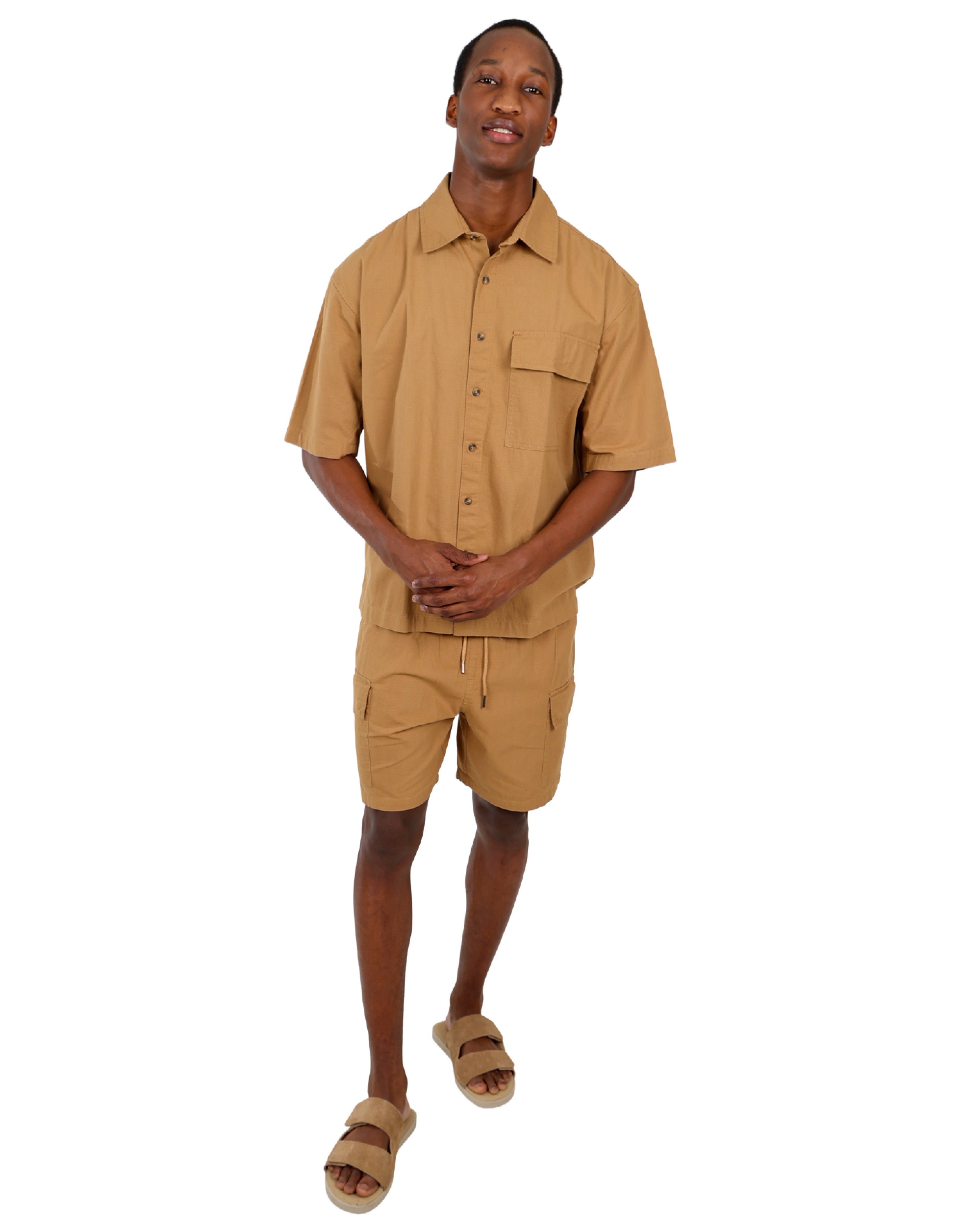 Camel Rip Stop Cargo Shorts